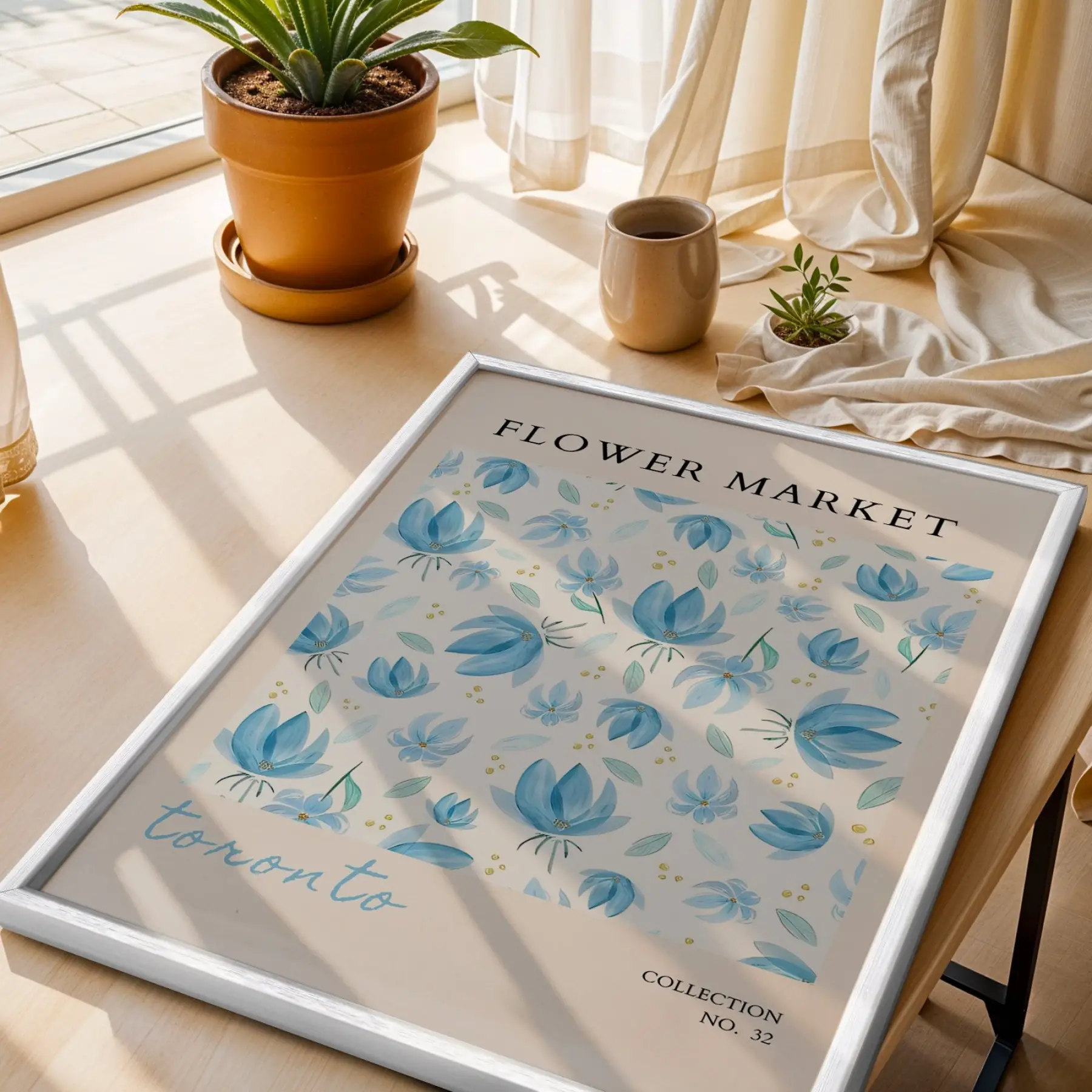 Pastel Botanik Çiçek Poster Seti Beyaz Çerçeveli 3lü Ahşap Tablo Seti