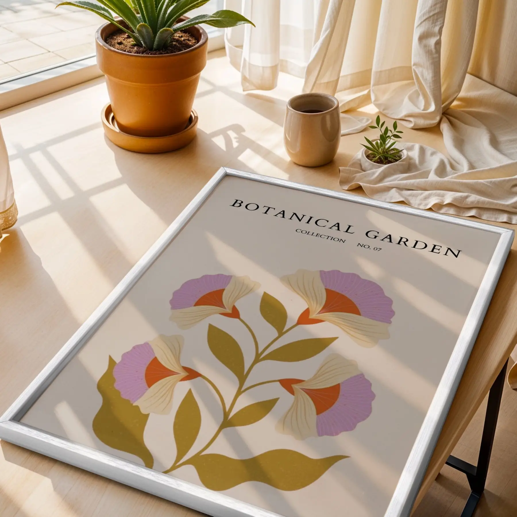 Pastel Botanik Rüyası Beyaz Çerçeveli 3lü Ahşap Tablo Seti