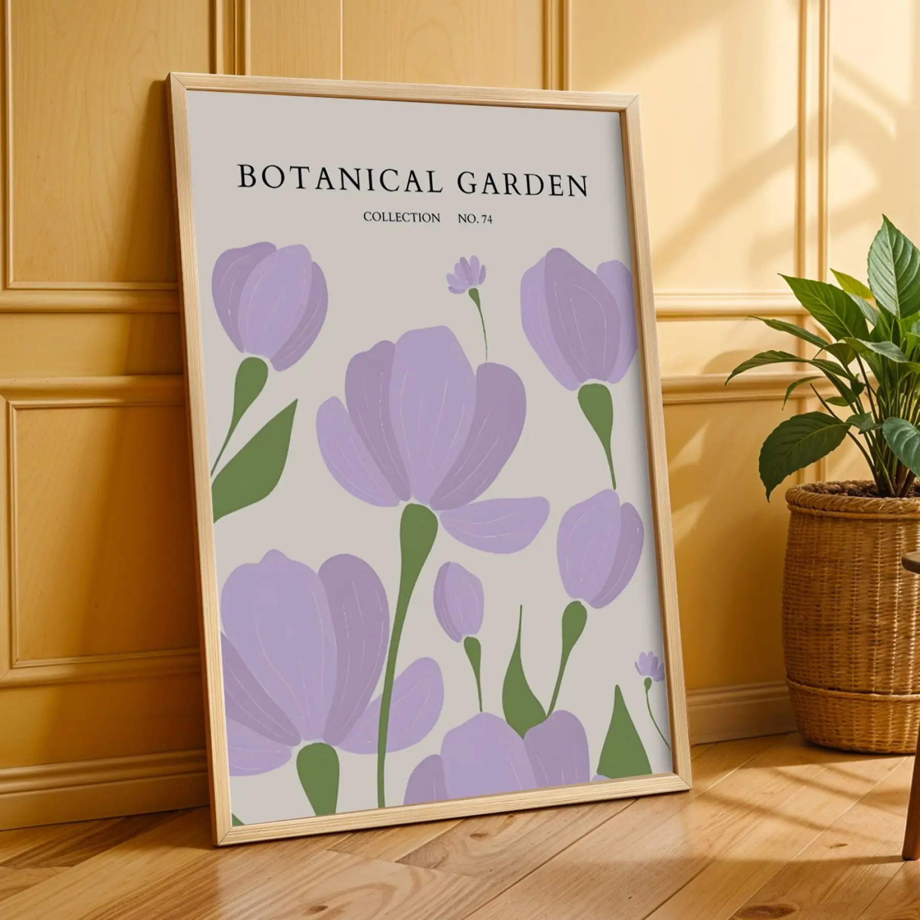Botanik Bahçe Pastel Çiçekler Doğal Ahşap Çerçeveli 3lü Tablo Seti