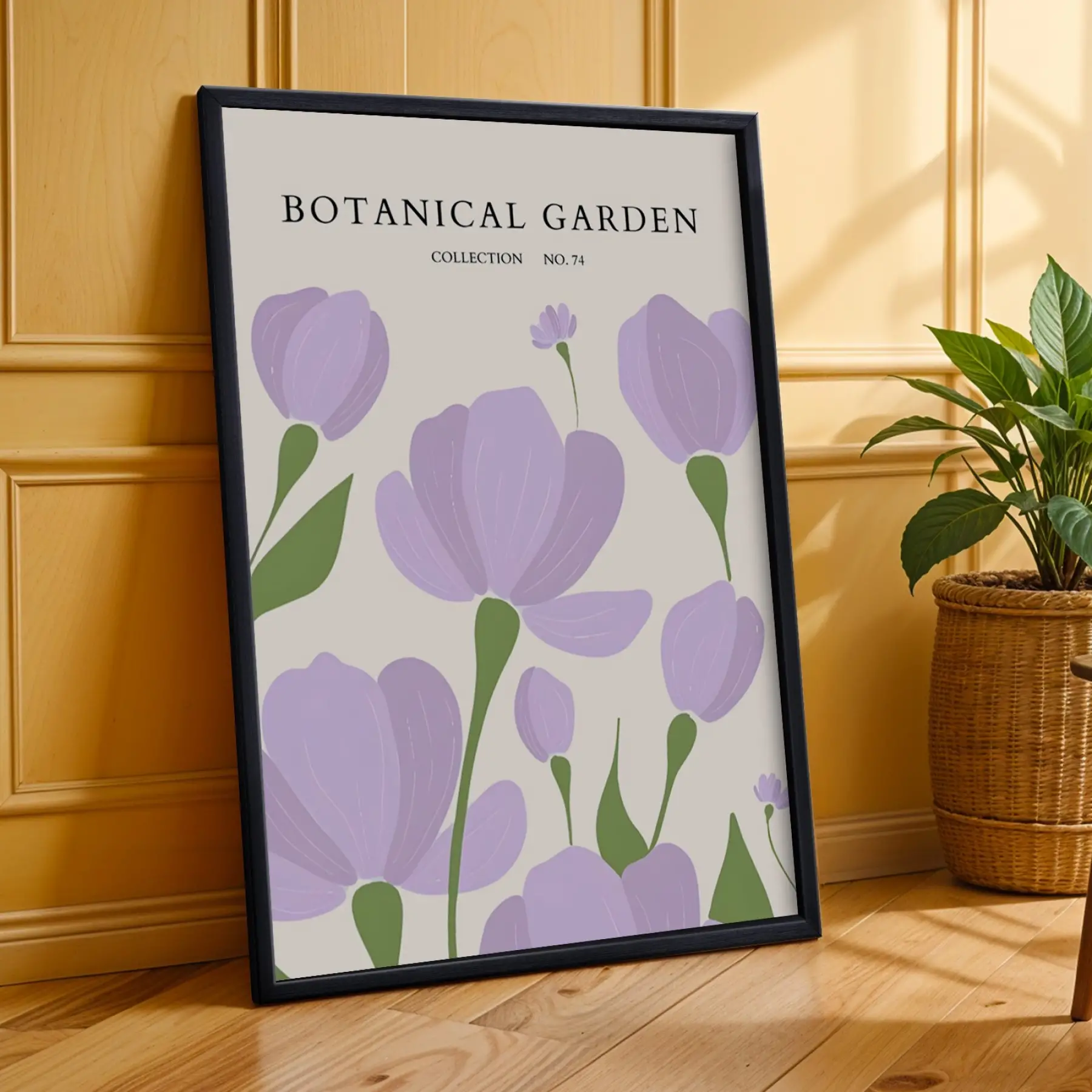 Botanik Bahçe Pastel Çiçekler Siyah Çerçeveli 3lü Ahşap Tablo Seti