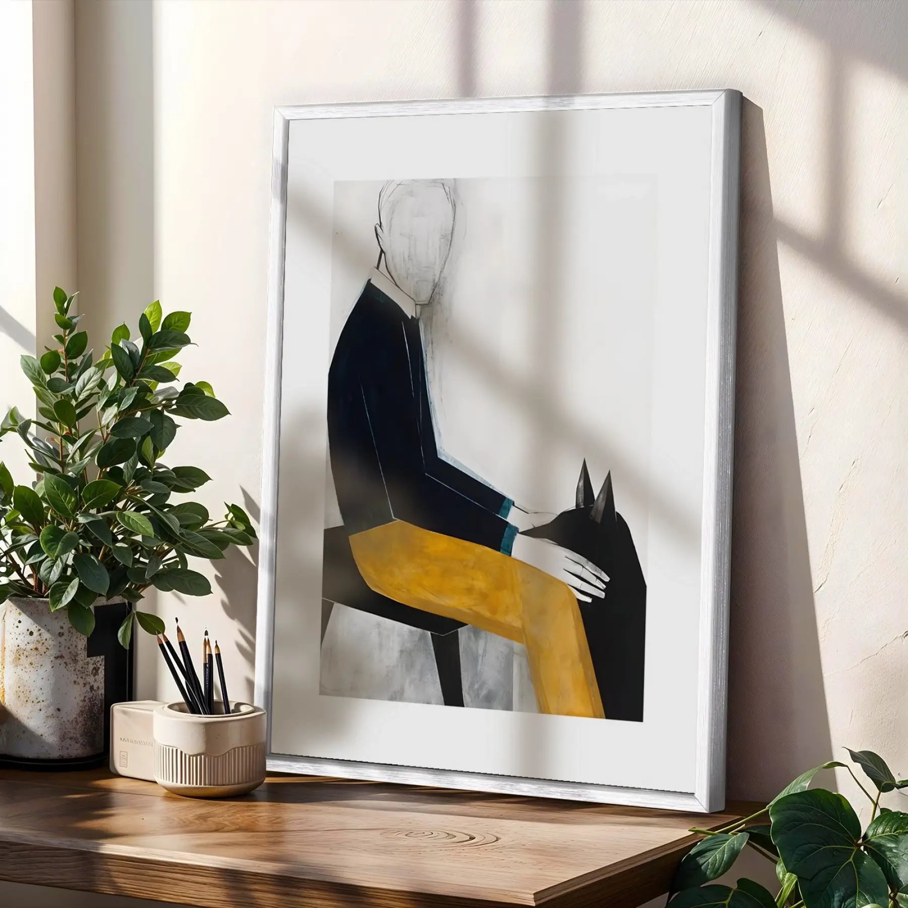 Minimalist Figürler ve Geometrik Uyum Beyaz Çerçeveli 3lü Ahşap Tablo Seti