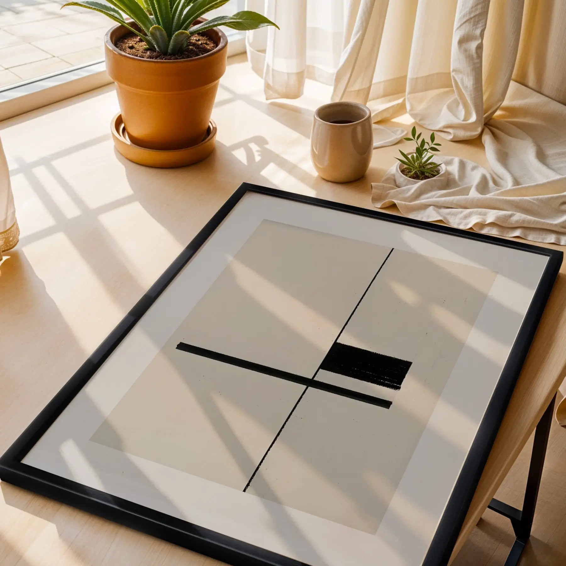 Minimalist Figürler ve Geometrik Uyum Siyah Çerçeveli 3lü Ahşap Tablo Seti