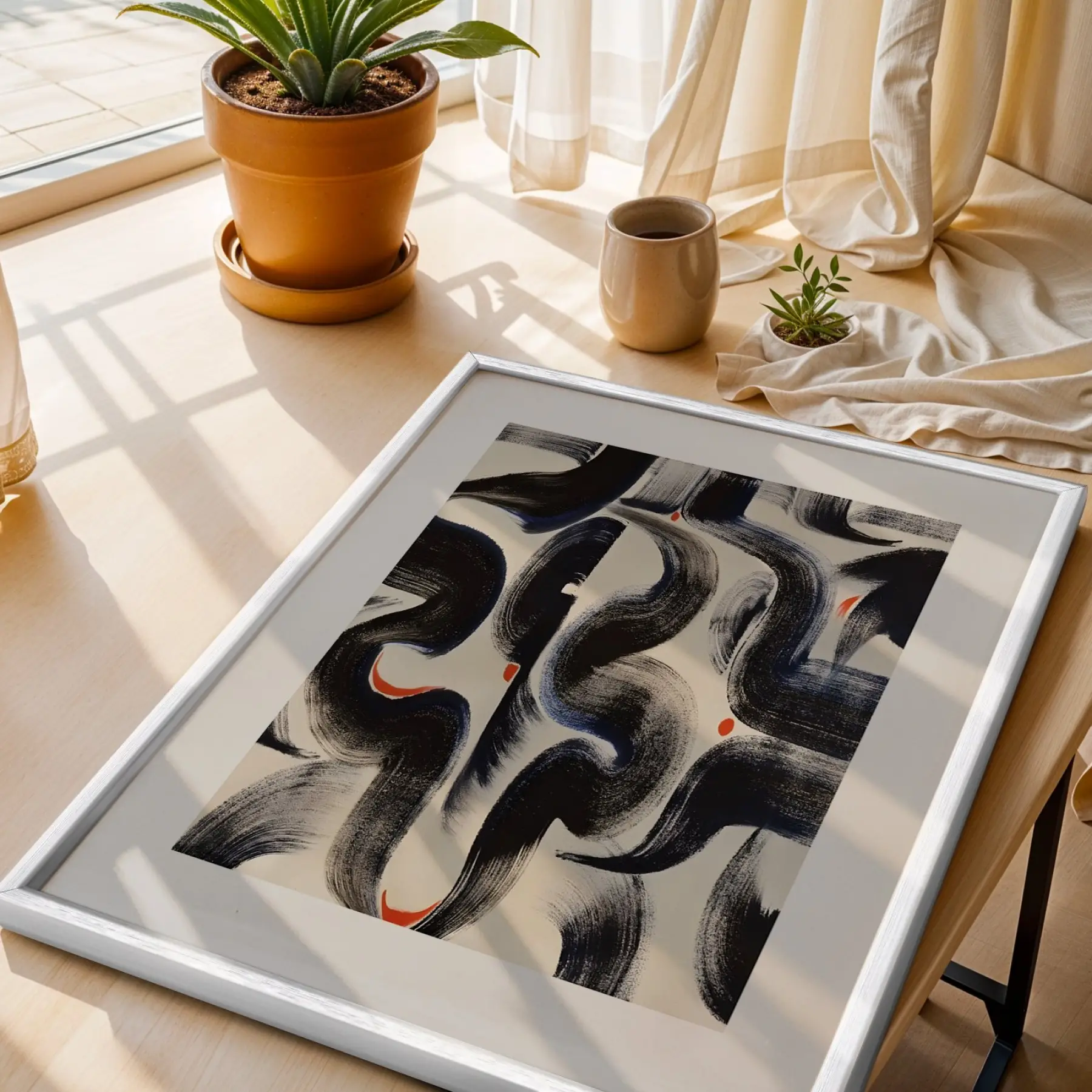 Soyut Yüzler ve Formlar Beyaz Çerçeveli 3lü Ahşap Tablo Seti
