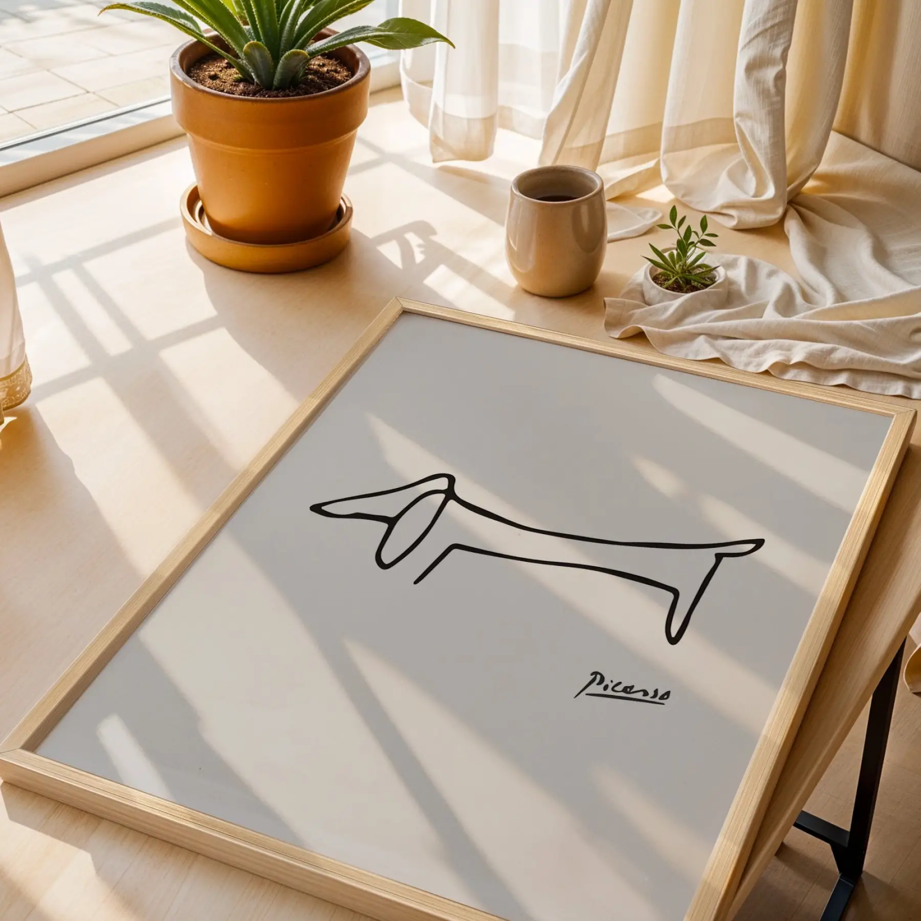 Siyah Beyaz Minimalist Çizgiler Doğal Ahşap Çerçeveli 3lü Tablo Seti