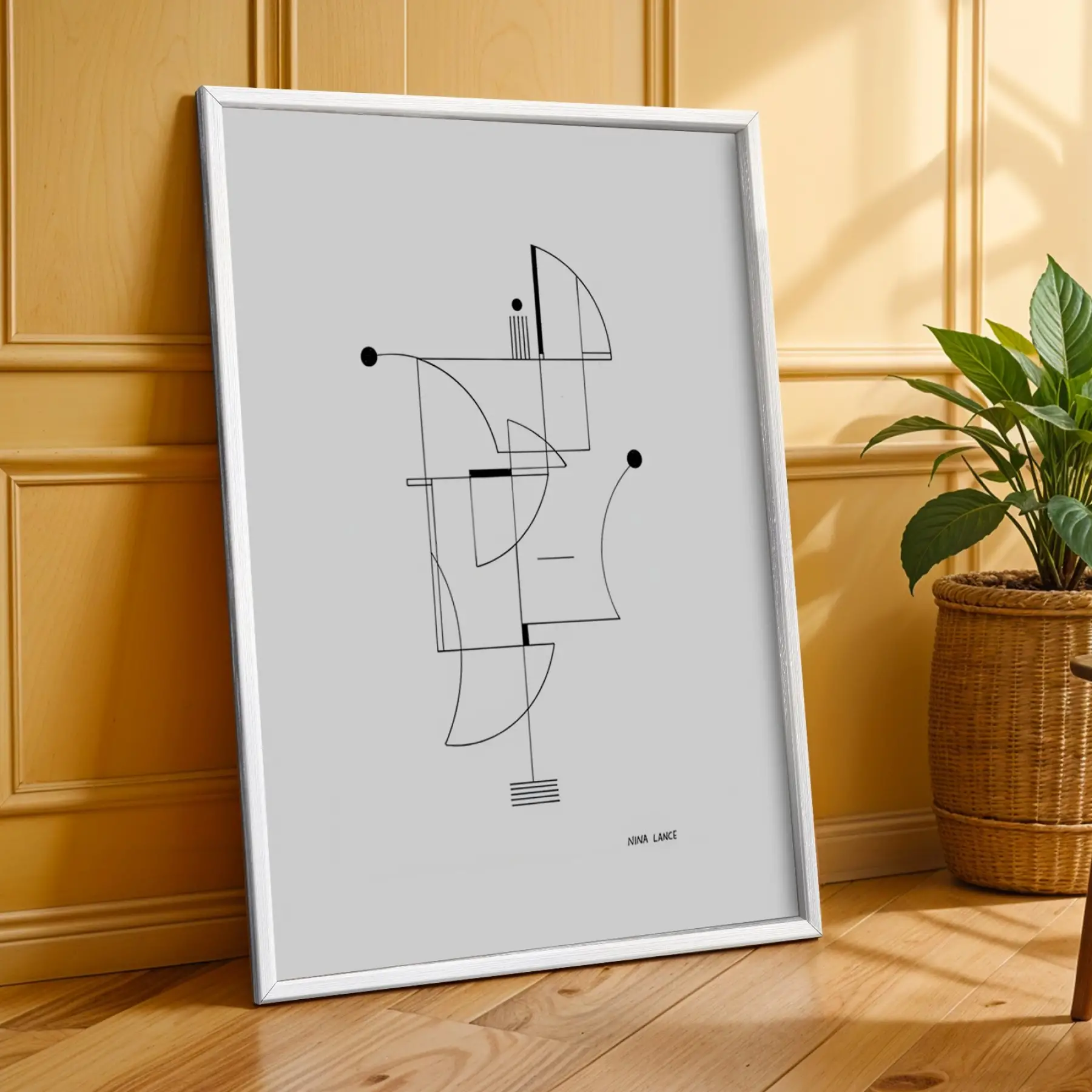 Siyah Beyaz Minimalist Çizgiler Beyaz Çerçeveli 3lü Ahşap Tablo Seti