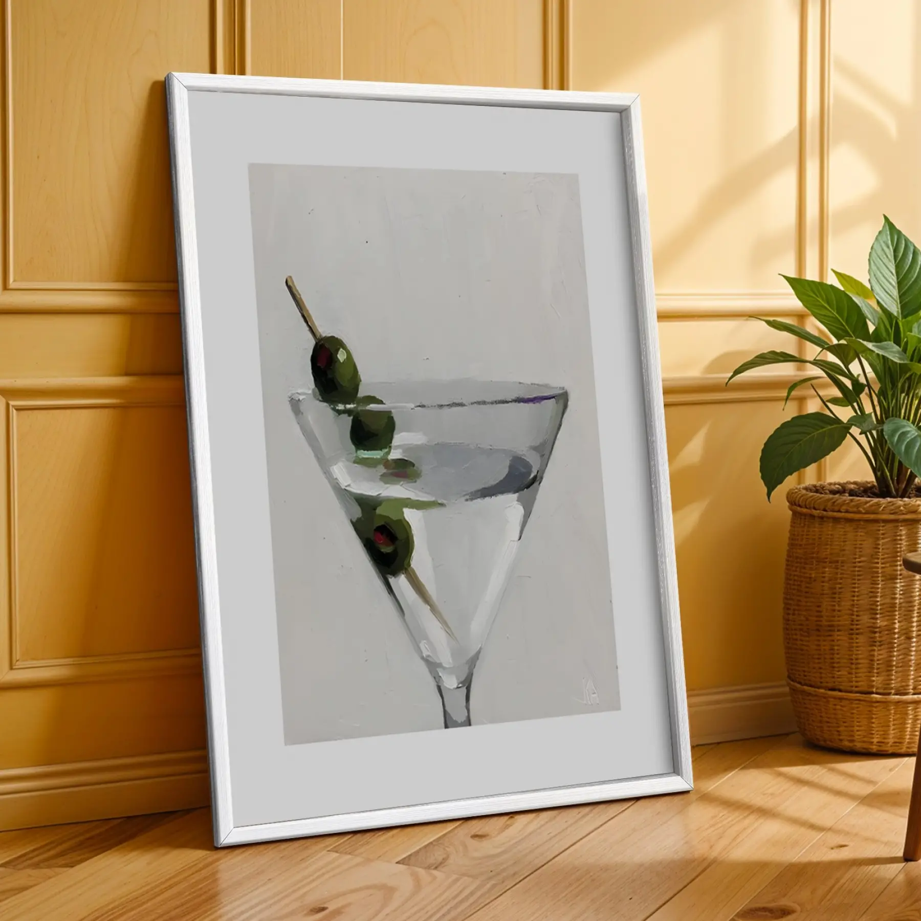 Soyut Desen Martini Üçlüsü Beyaz Çerçeveli 3lü Ahşap Tablo Seti