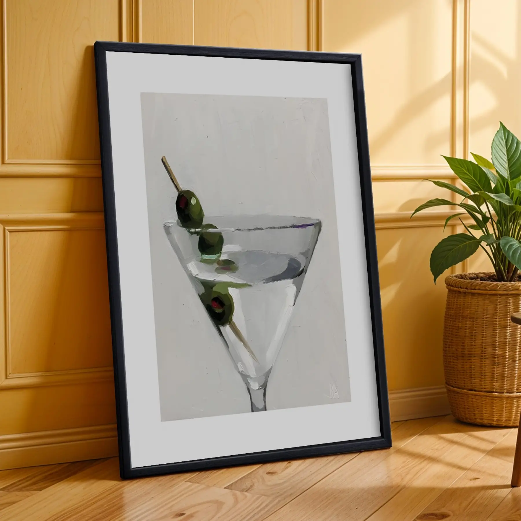Soyut Desen Martini Üçlüsü Siyah Çerçeveli 3lü Ahşap Tablo Seti