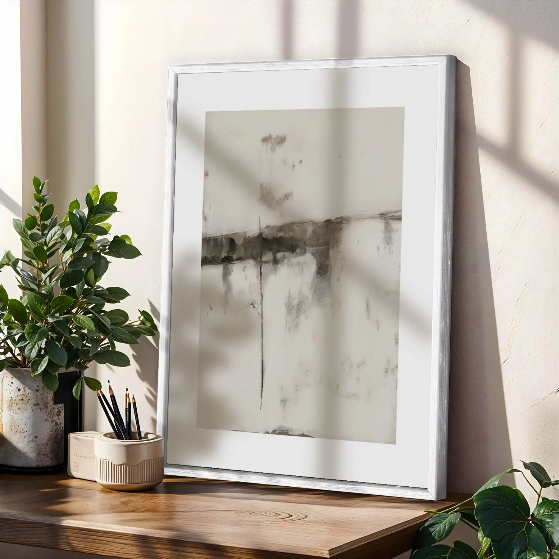 Minimalist Dalgalar ve Soyut Harmoni Beyaz Çerçeveli 3lü Ahşap Tablo Seti