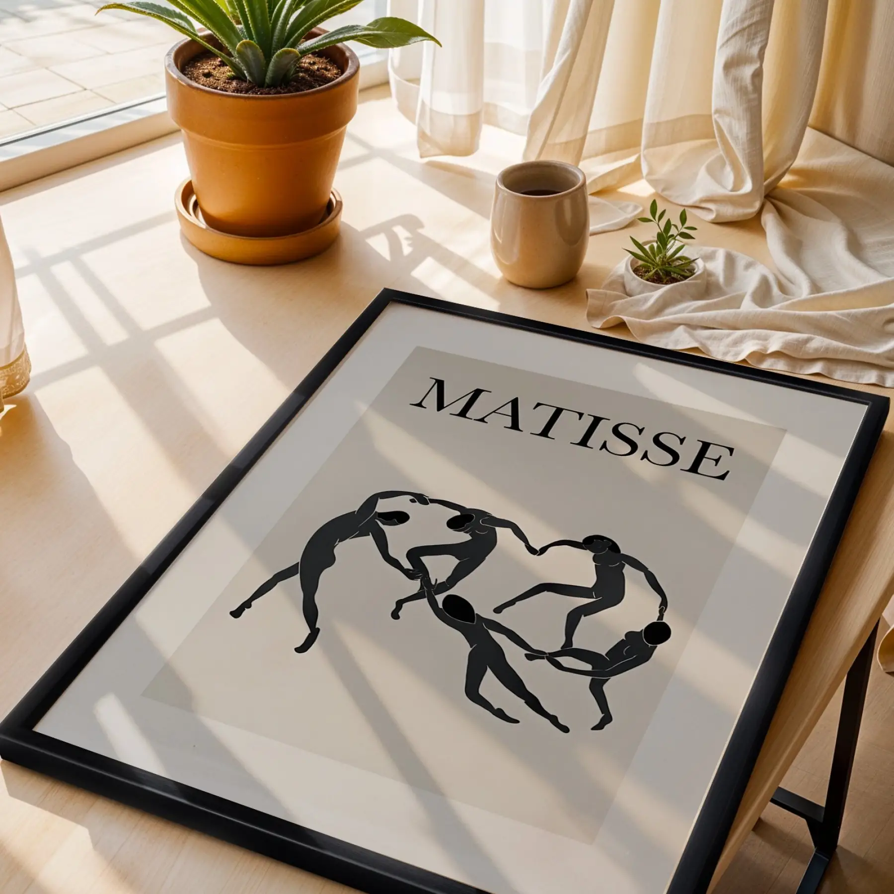 Matisse Esintili Sahil ve Botanik Siyah Çerçeveli 3lü Ahşap Tablo Seti
