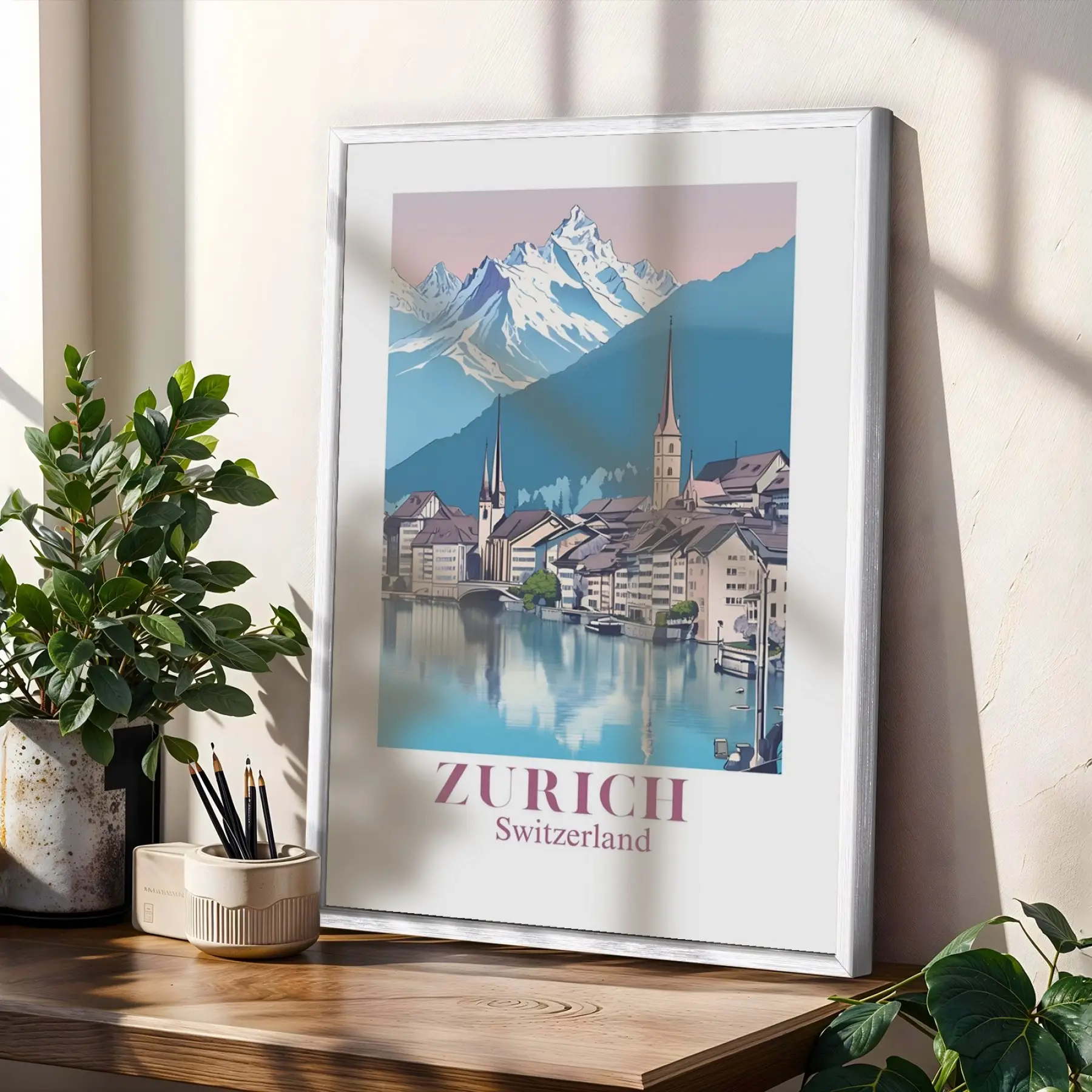 Retro Şehir Manzaraları Üçlüsü Beyaz Çerçeveli 3lü Ahşap Tablo Seti