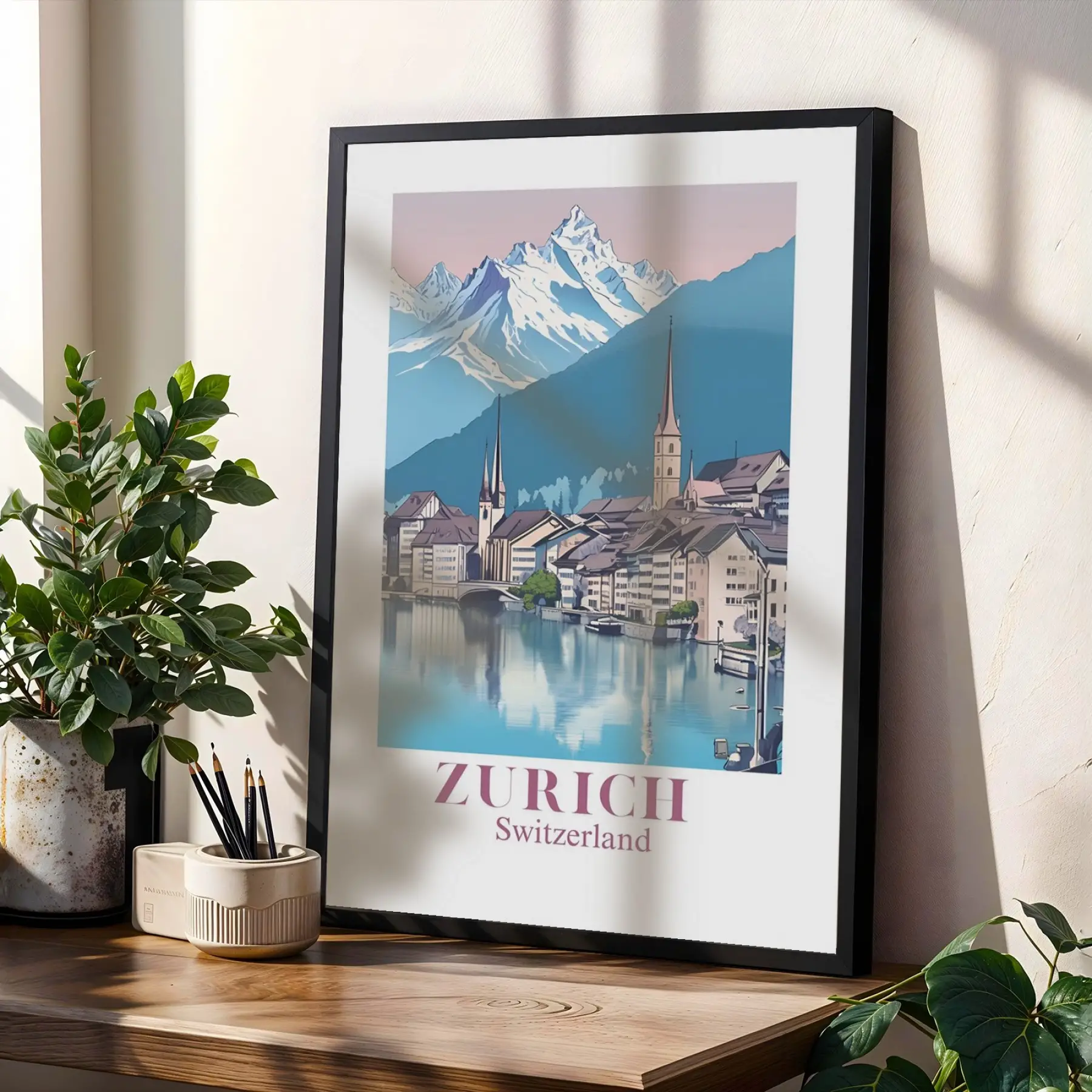 Retro Şehir Manzaraları Üçlüsü Siyah Çerçeveli 3lü Ahşap Tablo Seti