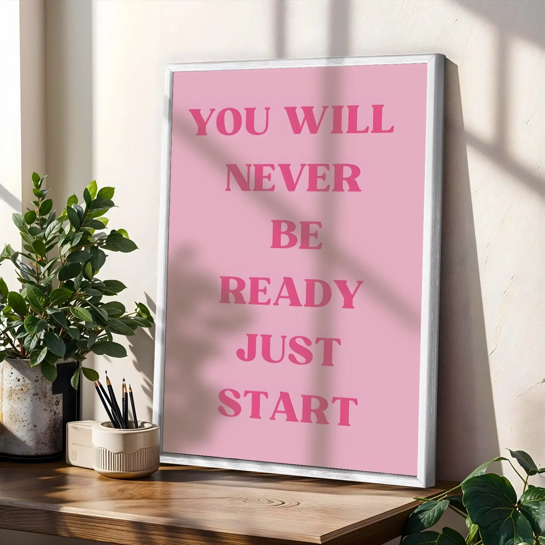 Motivasyonel Sözler Pembe Mavi Beyaz Çerçeveli 3lü Ahşap Tablo Seti
