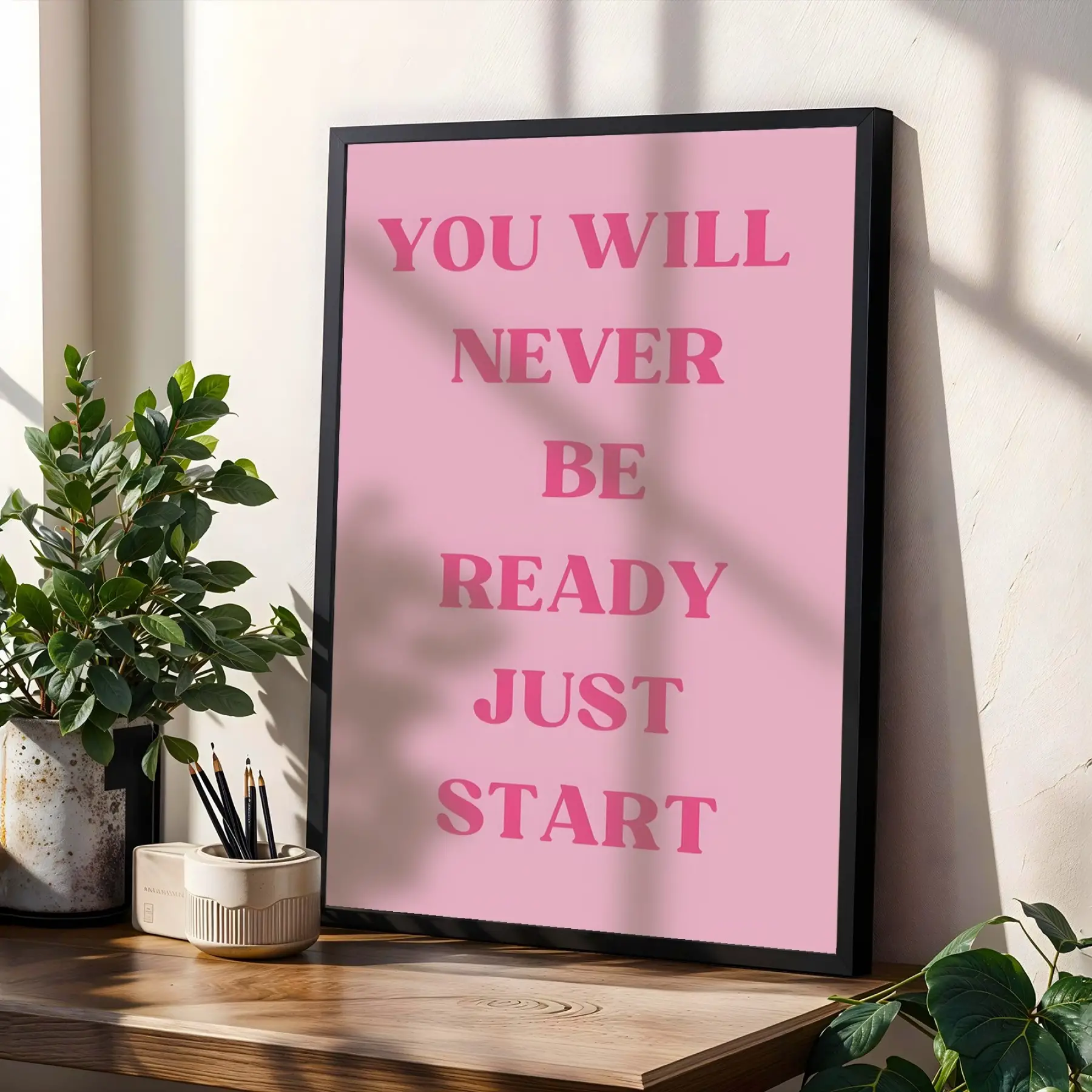 Motivasyonel Sözler Pembe Mavi Siyah Çerçeveli 3lü Ahşap Tablo Seti