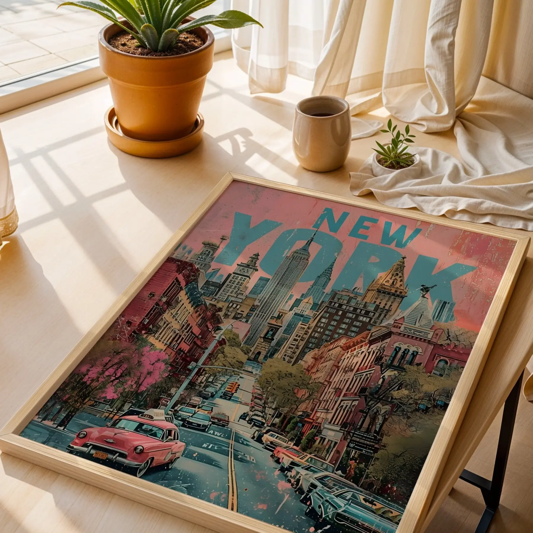 Pop Art Dünya Şehirleri Seti Doğal Ahşap Çerçeveli 3lü Tablo Seti