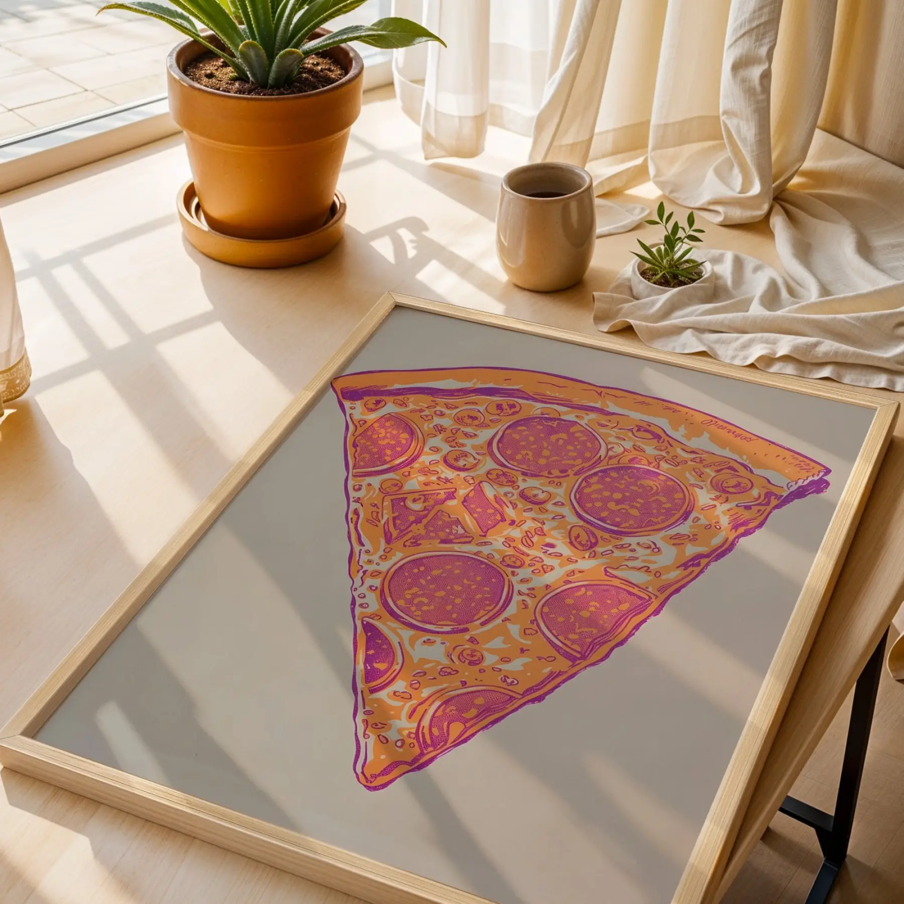 Pop-Art Lezzet Üçlüsü Doğal Ahşap Çerçeveli 3lü Tablo Seti