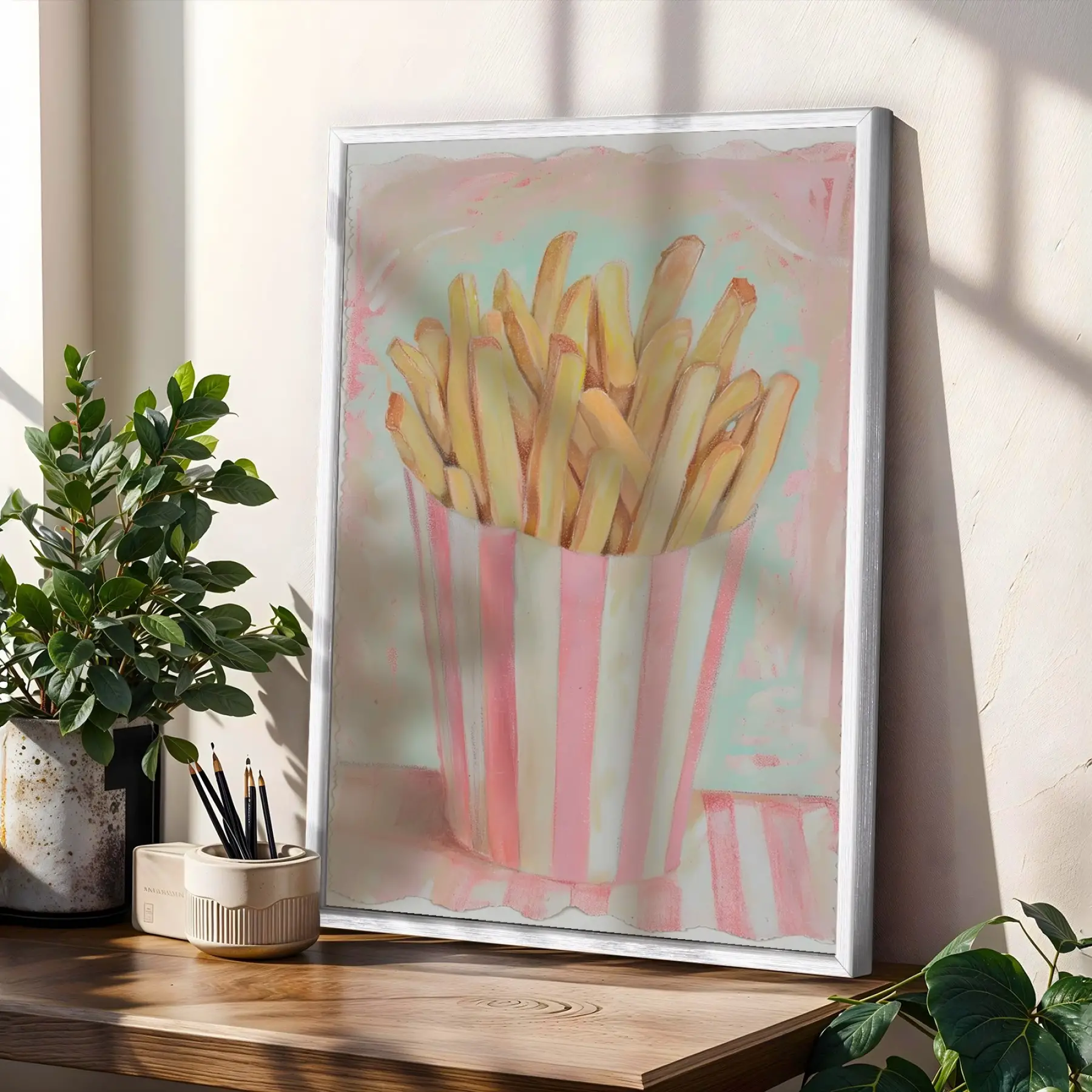Pop-Art Lezzet Üçlüsü Beyaz Çerçeveli 3lü Ahşap Tablo Seti