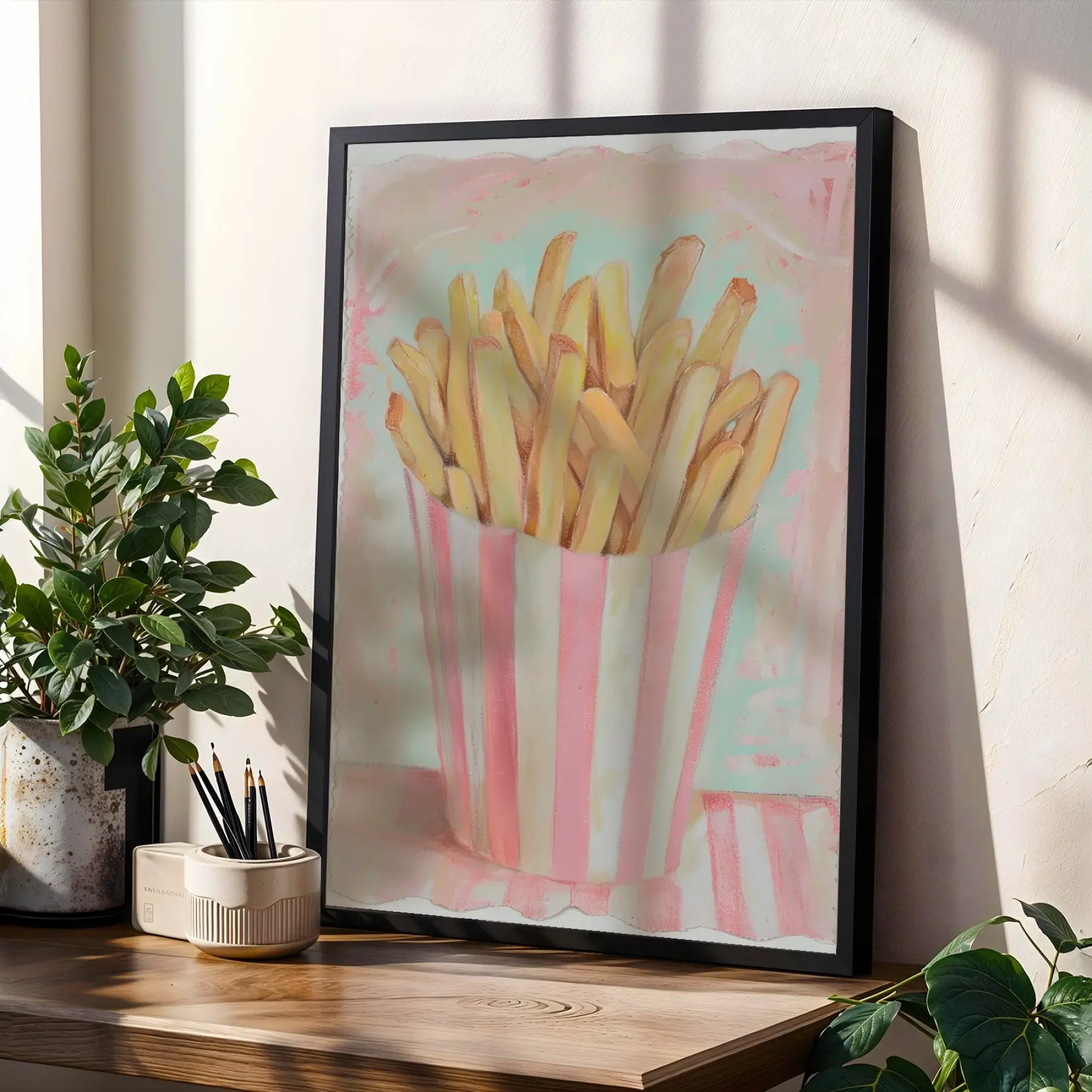Pop-Art Lezzet Üçlüsü Siyah Çerçeveli 3lü Ahşap Tablo Seti
