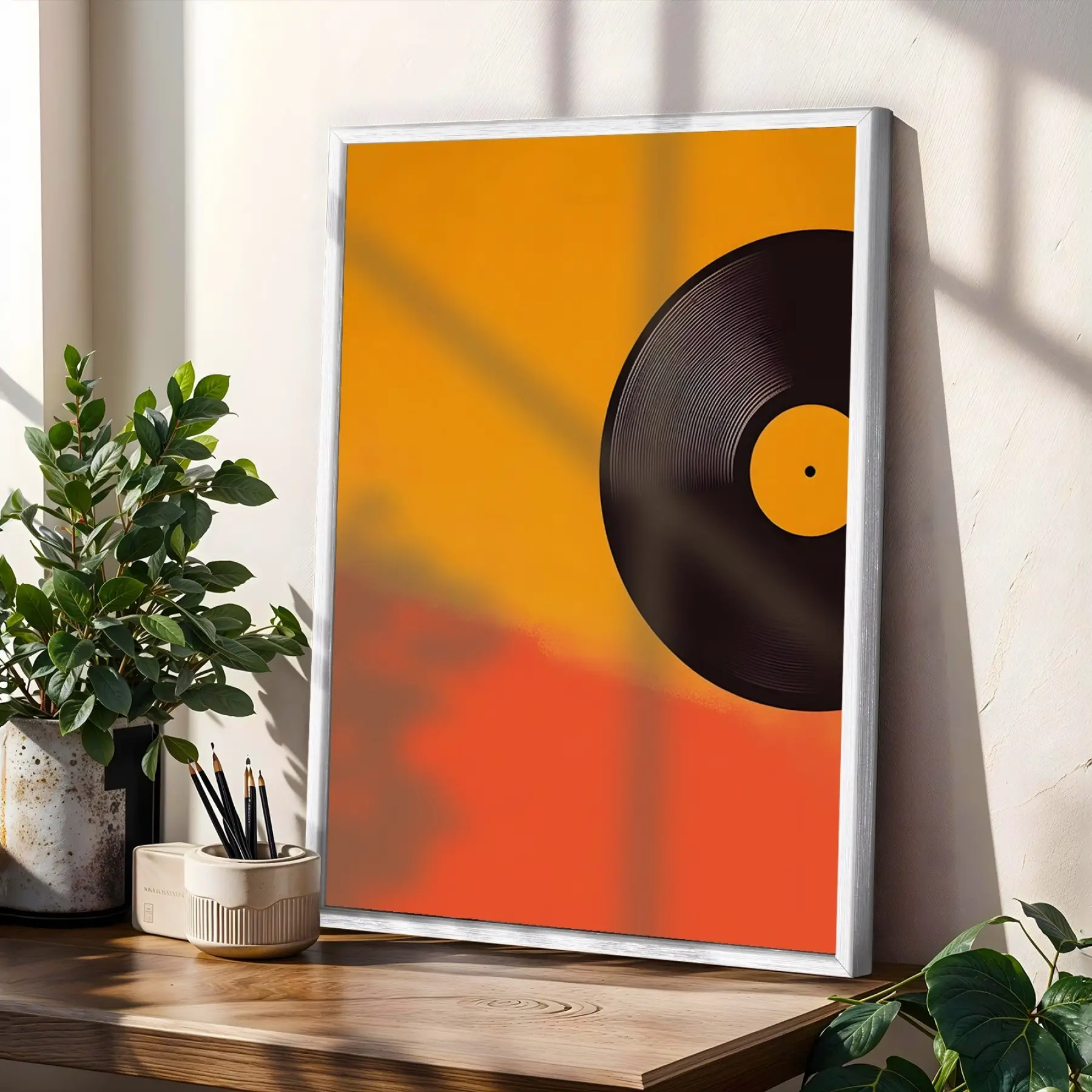 Retro Ritimler ve Soyut Gün Batımı Beyaz Çerçeveli 3lü Ahşap Tablo Seti