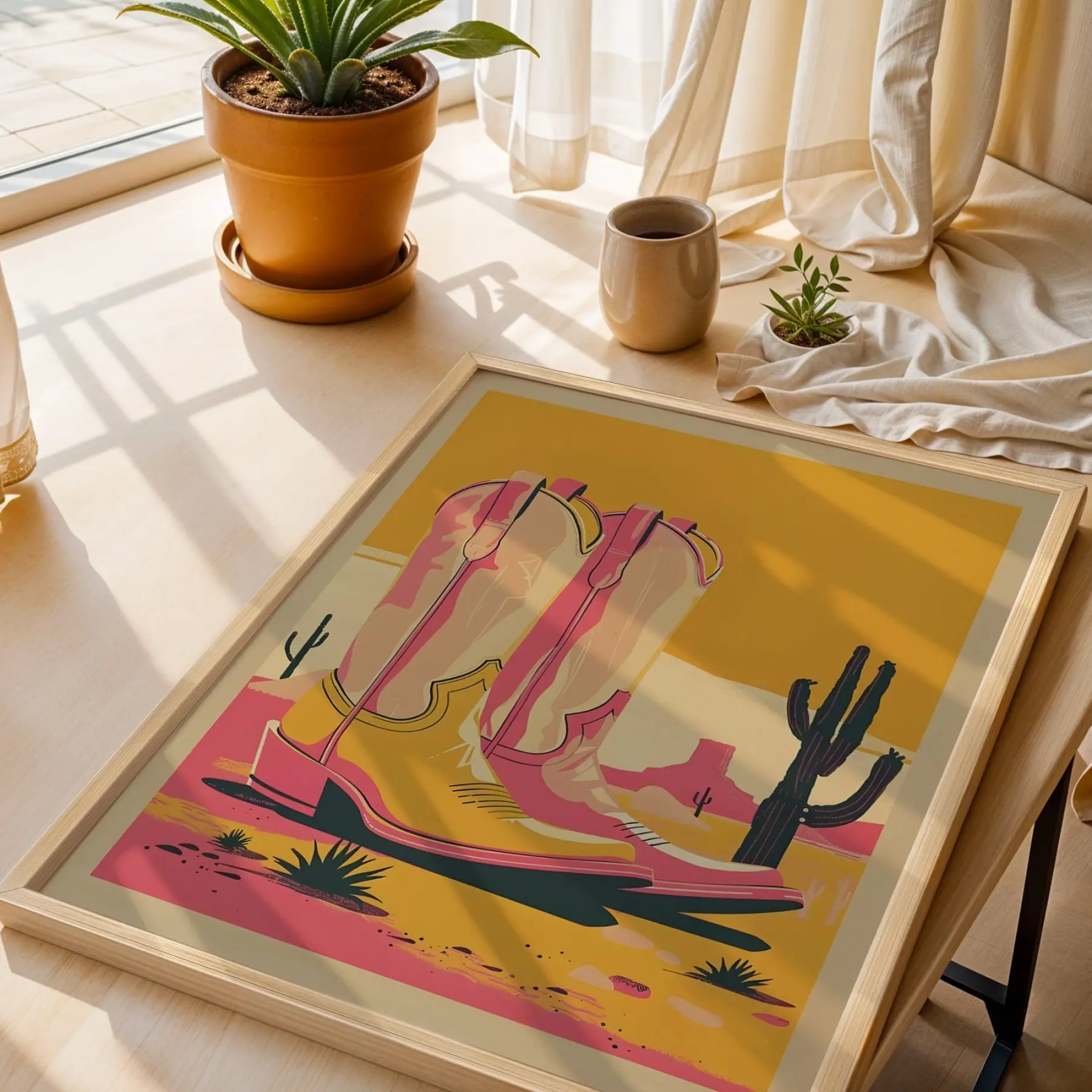 Eğlenceli Retro Sanat Koleksiyonu Doğal Ahşap Çerçeveli 3lü Tablo Seti