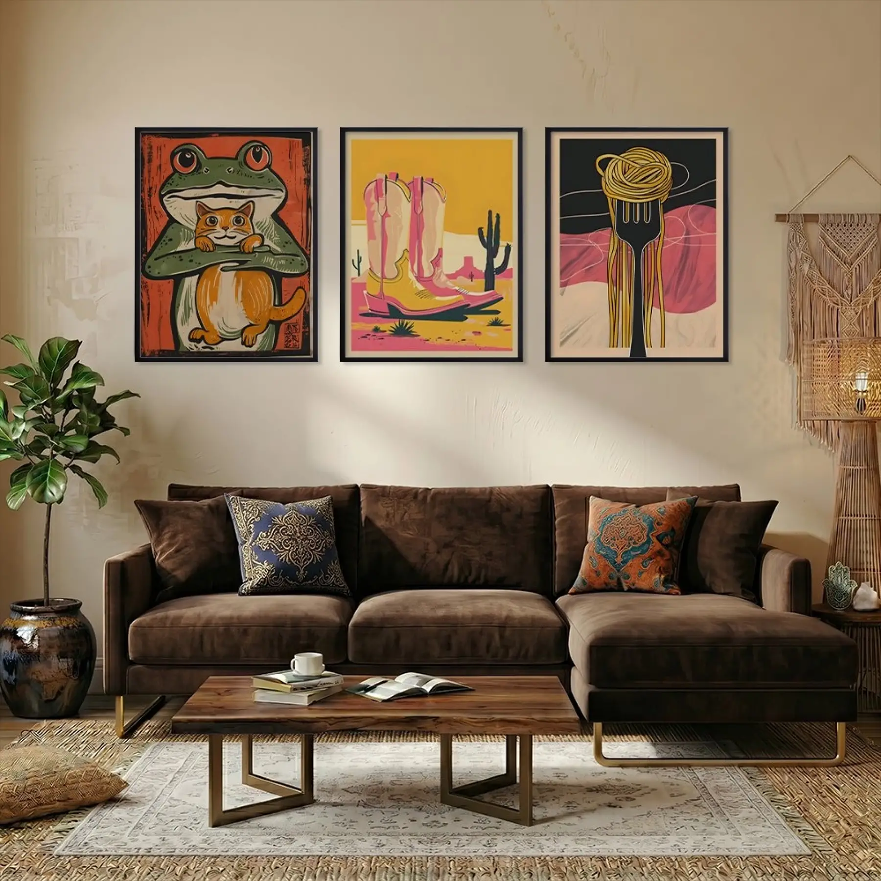 Eğlenceli Retro Sanat Koleksiyonu Siyah Çerçeveli 3lü Ahşap Tablo Seti