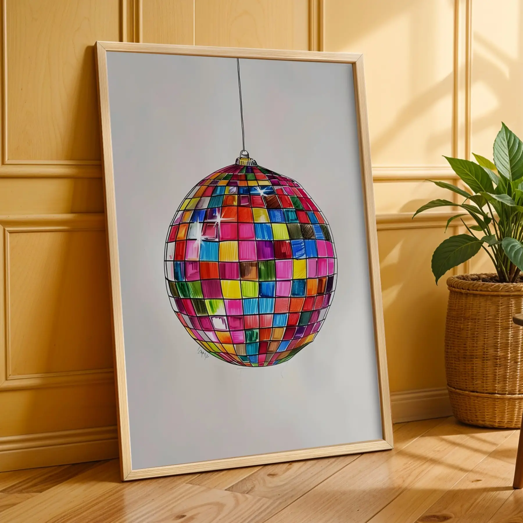 Neşeli Pop Art Üçlüsü Doğal Ahşap Çerçeveli 3lü Tablo Seti
