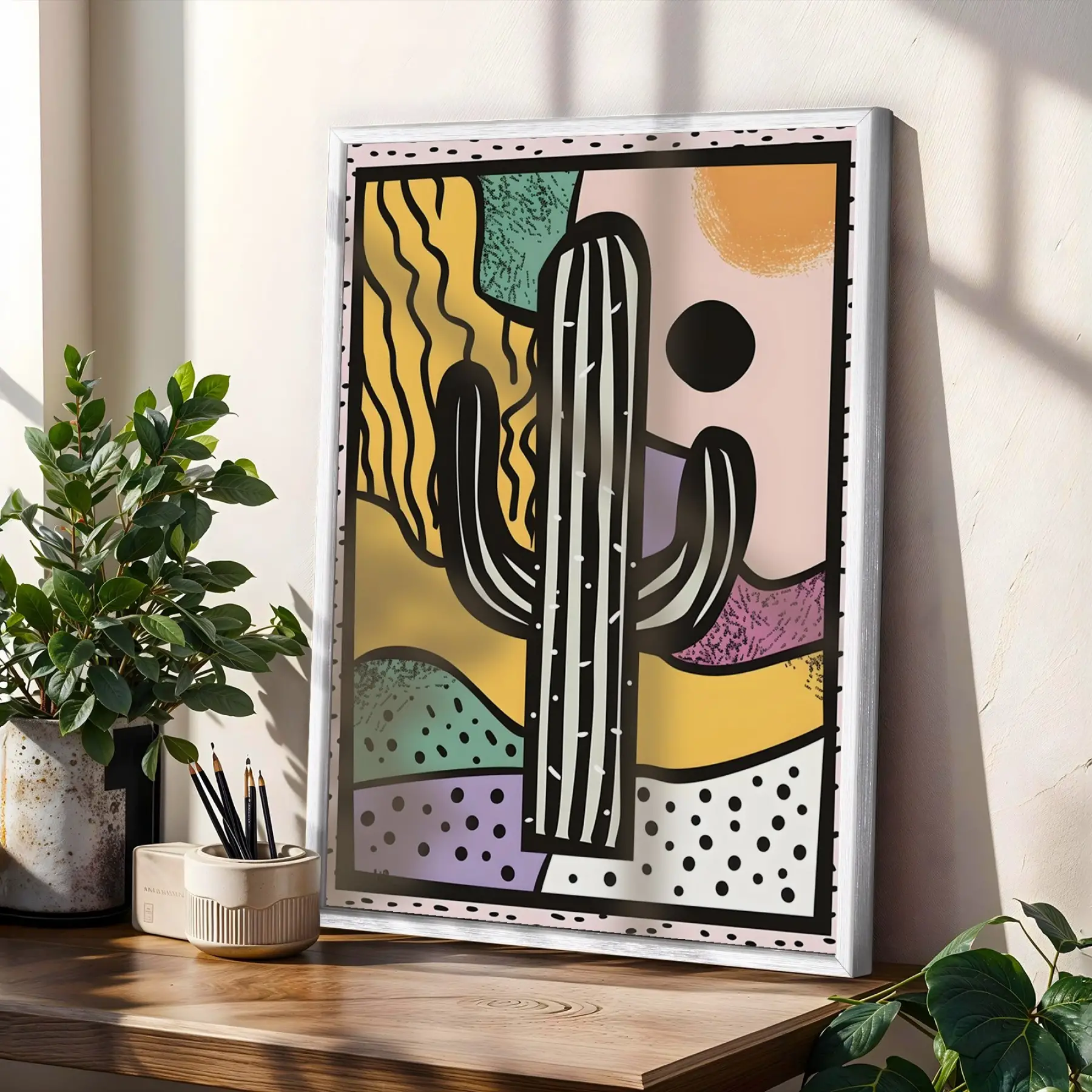 Neşeli Pop Art Üçlüsü Beyaz Çerçeveli 3lü Ahşap Tablo Seti