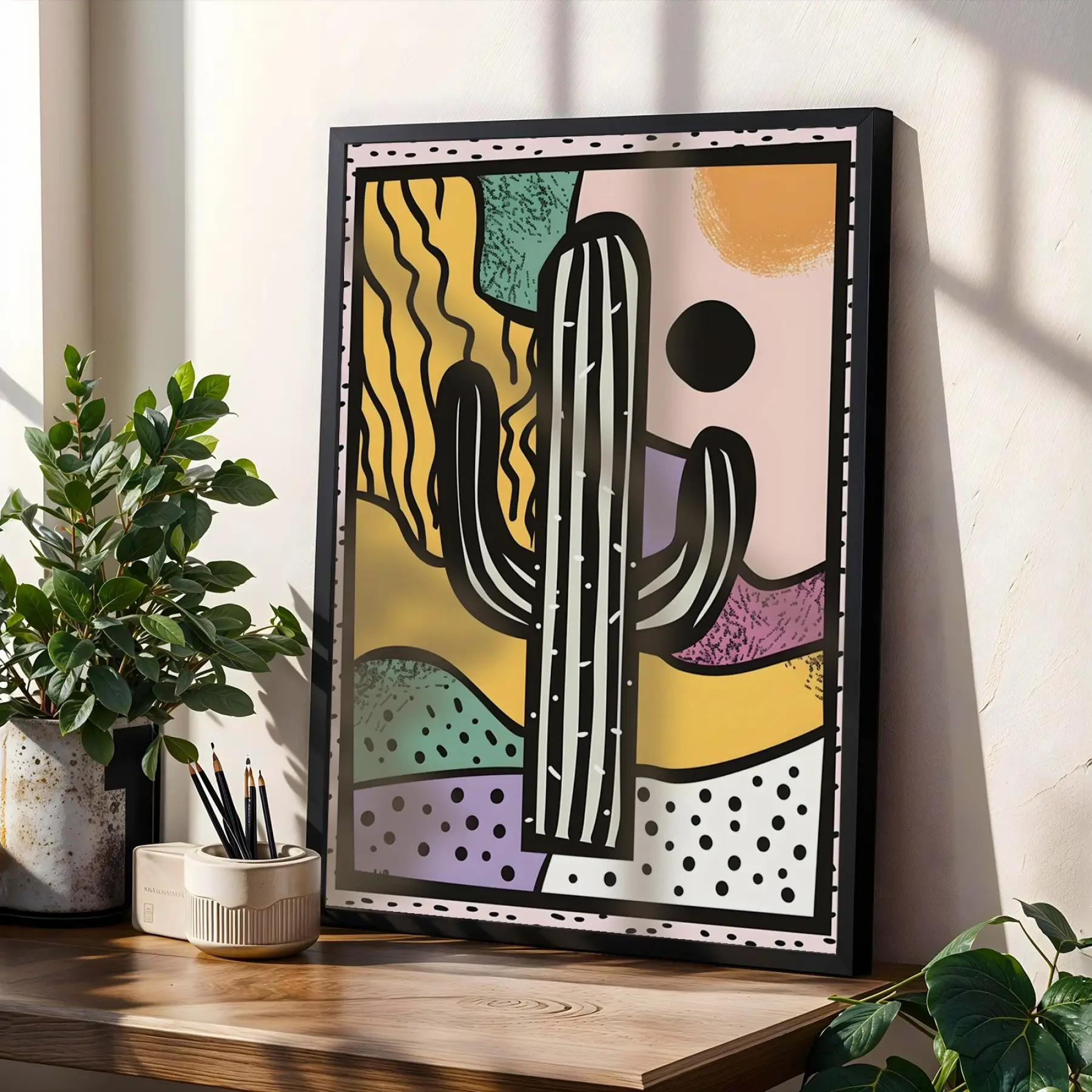 Neşeli Pop Art Üçlüsü Siyah Çerçeveli 3lü Ahşap Tablo Seti