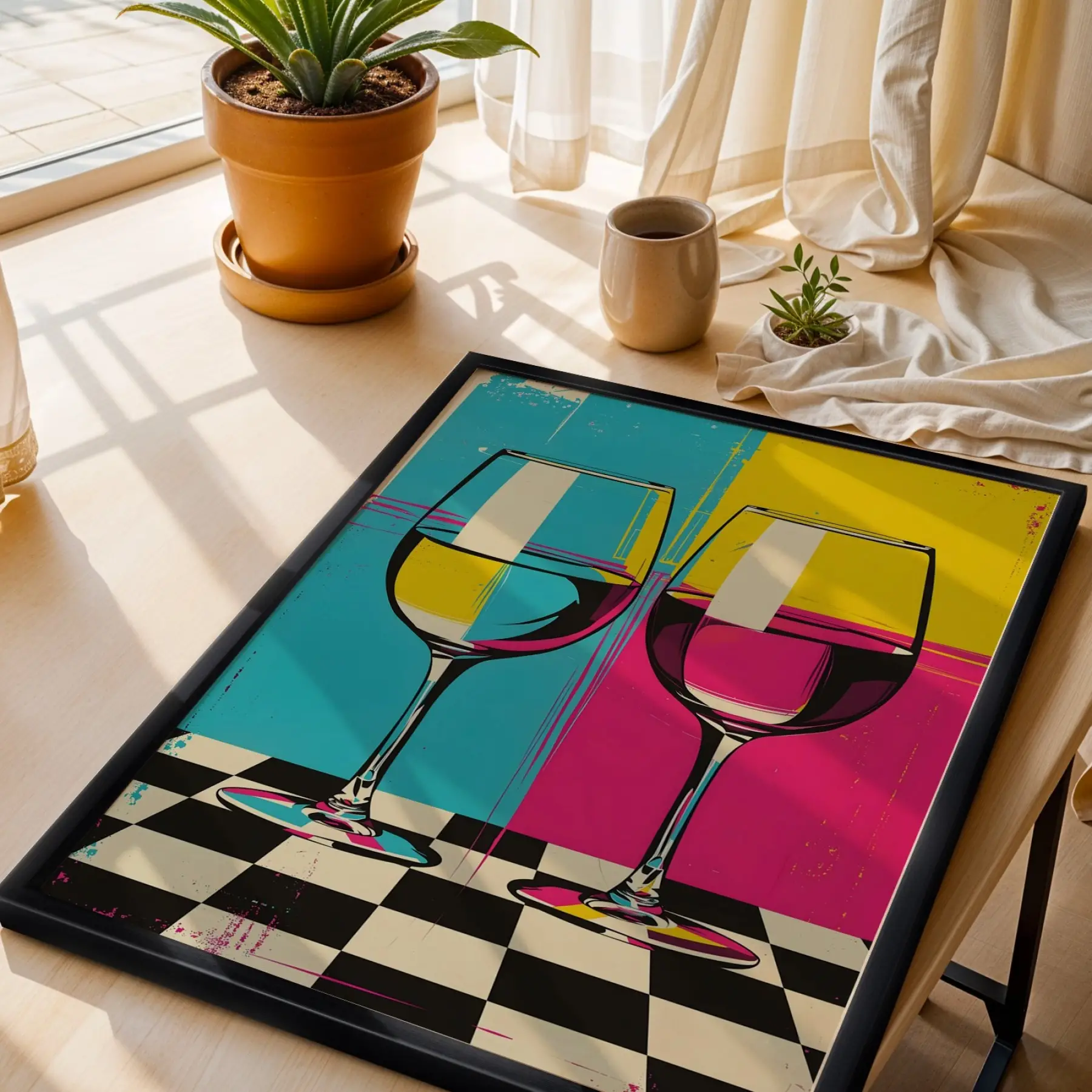 Neşeli Pop Art Üçlüsü Siyah Çerçeveli 3lü Ahşap Tablo Seti