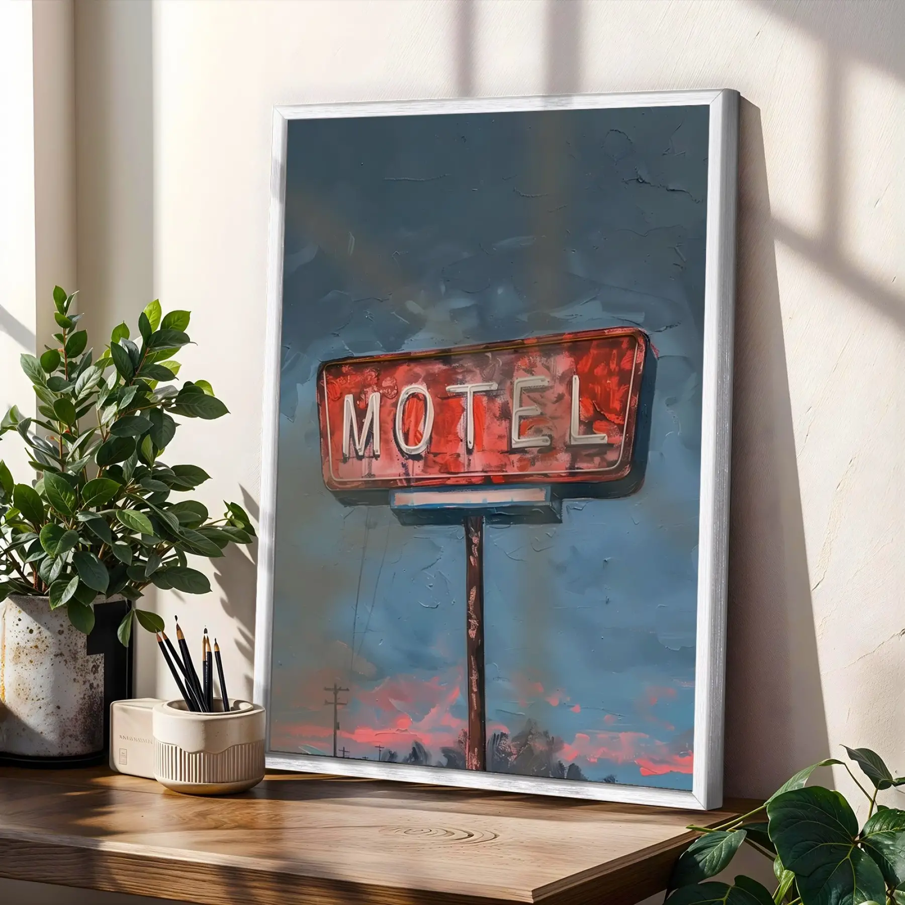 Retro Dağlar Pencere Manzarası Beyaz Çerçeveli 3lü Ahşap Tablo Seti