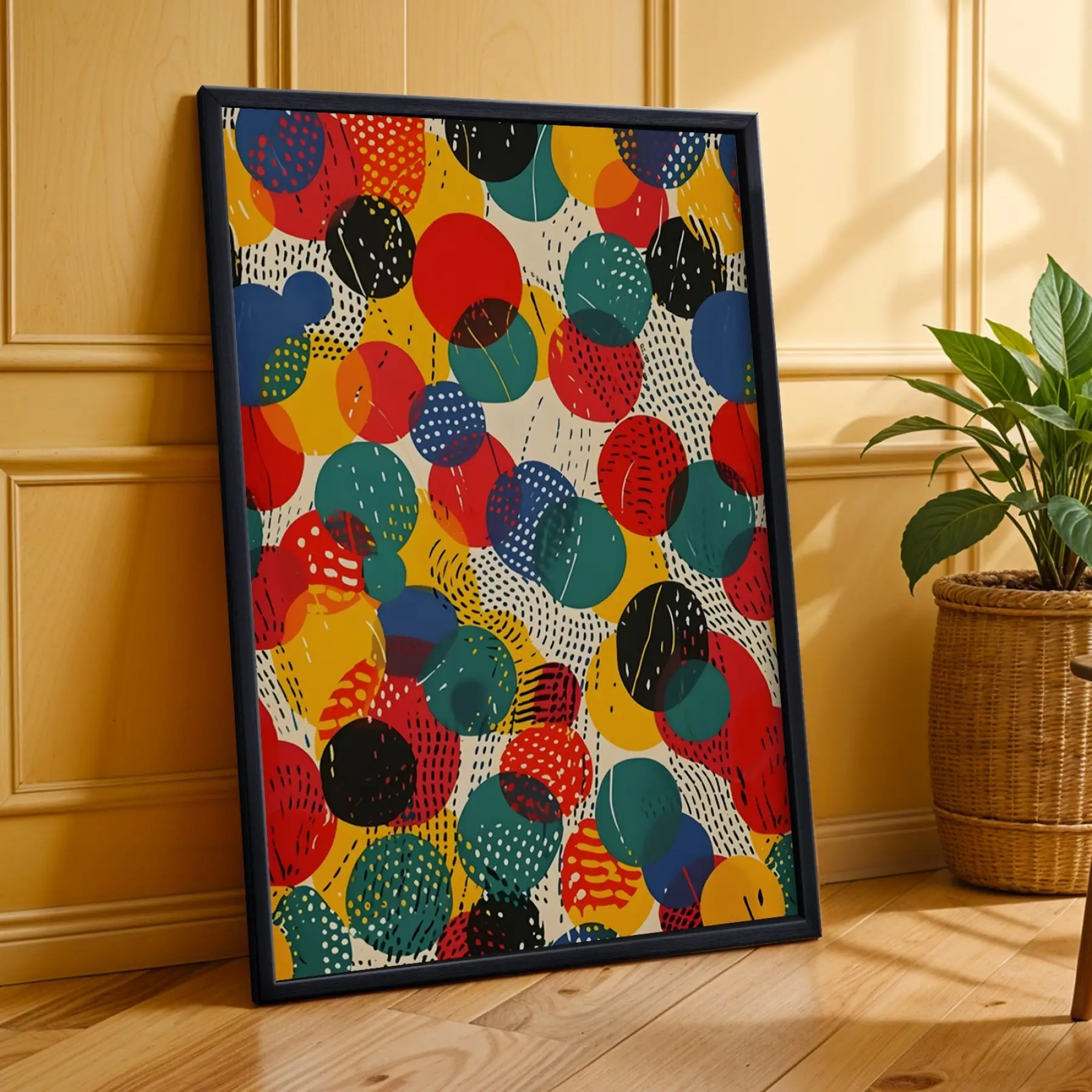 Canlı Pop Art Graffiti Seti Siyah Çerçeveli 3lü Ahşap Tablo Seti