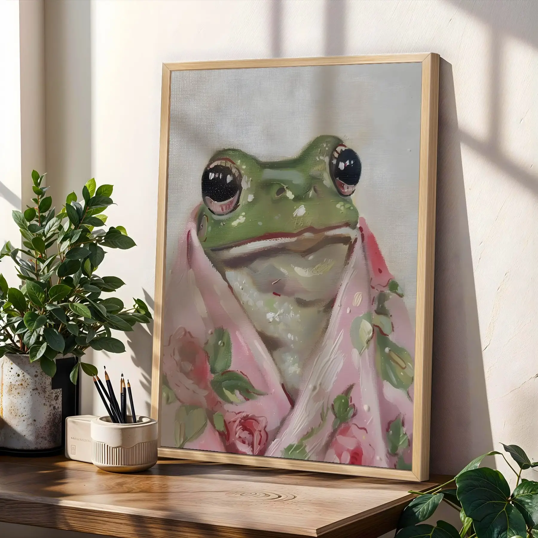 Çarpıcı Eklektik Sanat Üçlüsü Doğal Ahşap Çerçeveli 3lü Tablo Seti