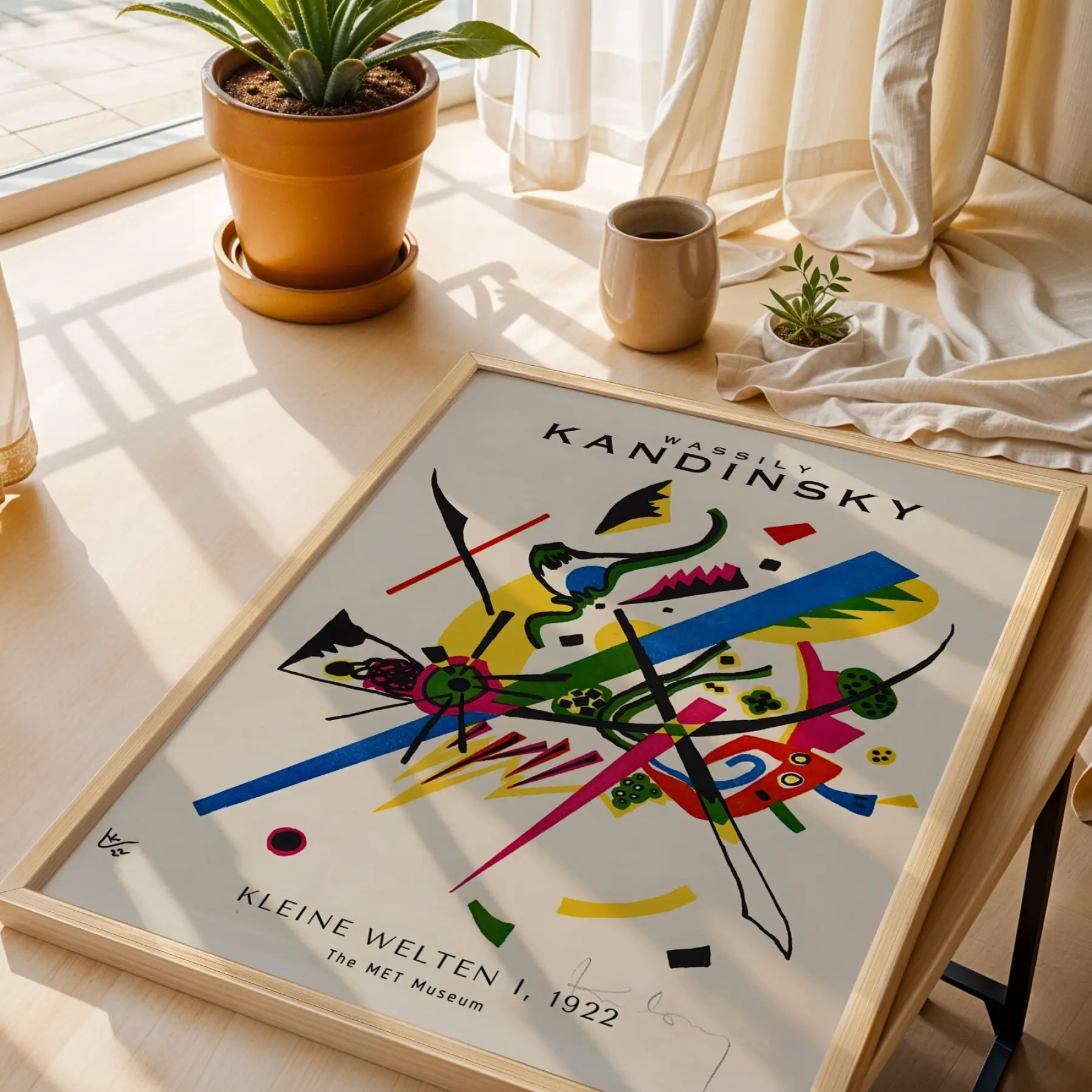 Kandinsky Ekspresif Soyutlamalar Doğal Ahşap Çerçeveli 3lü Tablo Seti