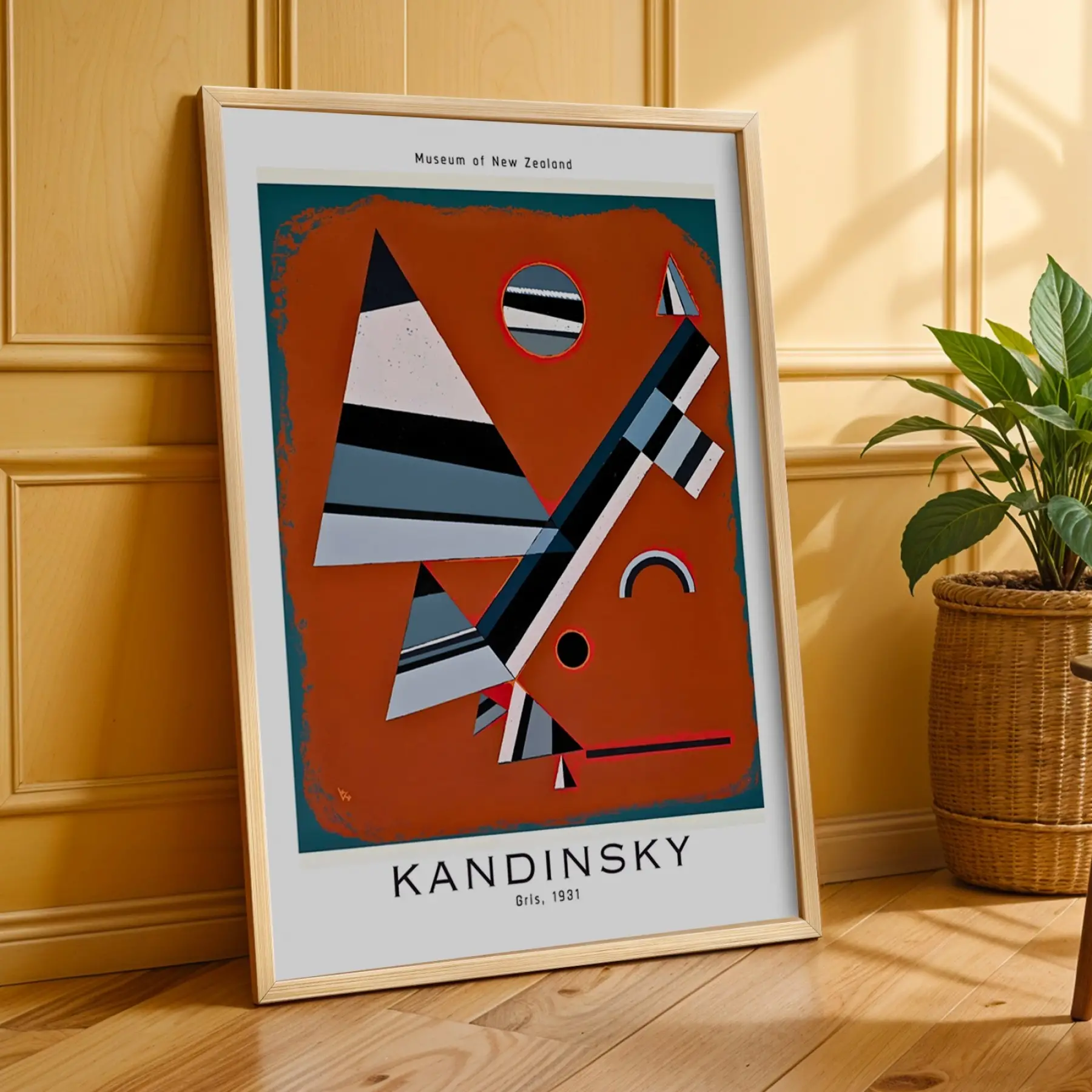 Kandinsky Ekspresif Soyutlamalar Doğal Ahşap Çerçeveli 3lü Tablo Seti