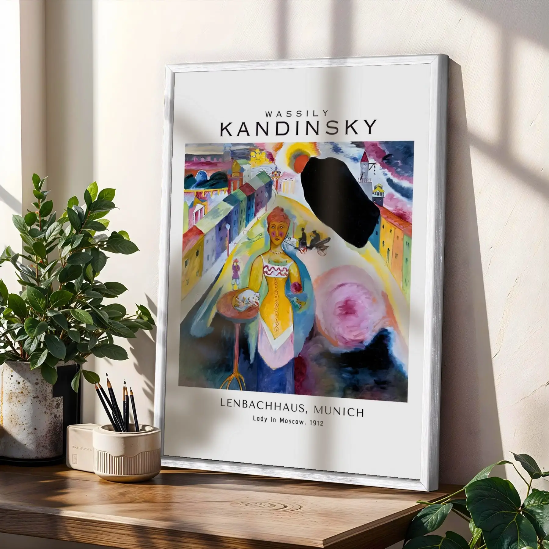 Kandinsky Ekspresif Soyutlamalar Beyaz Çerçeveli 3lü Ahşap Tablo Seti