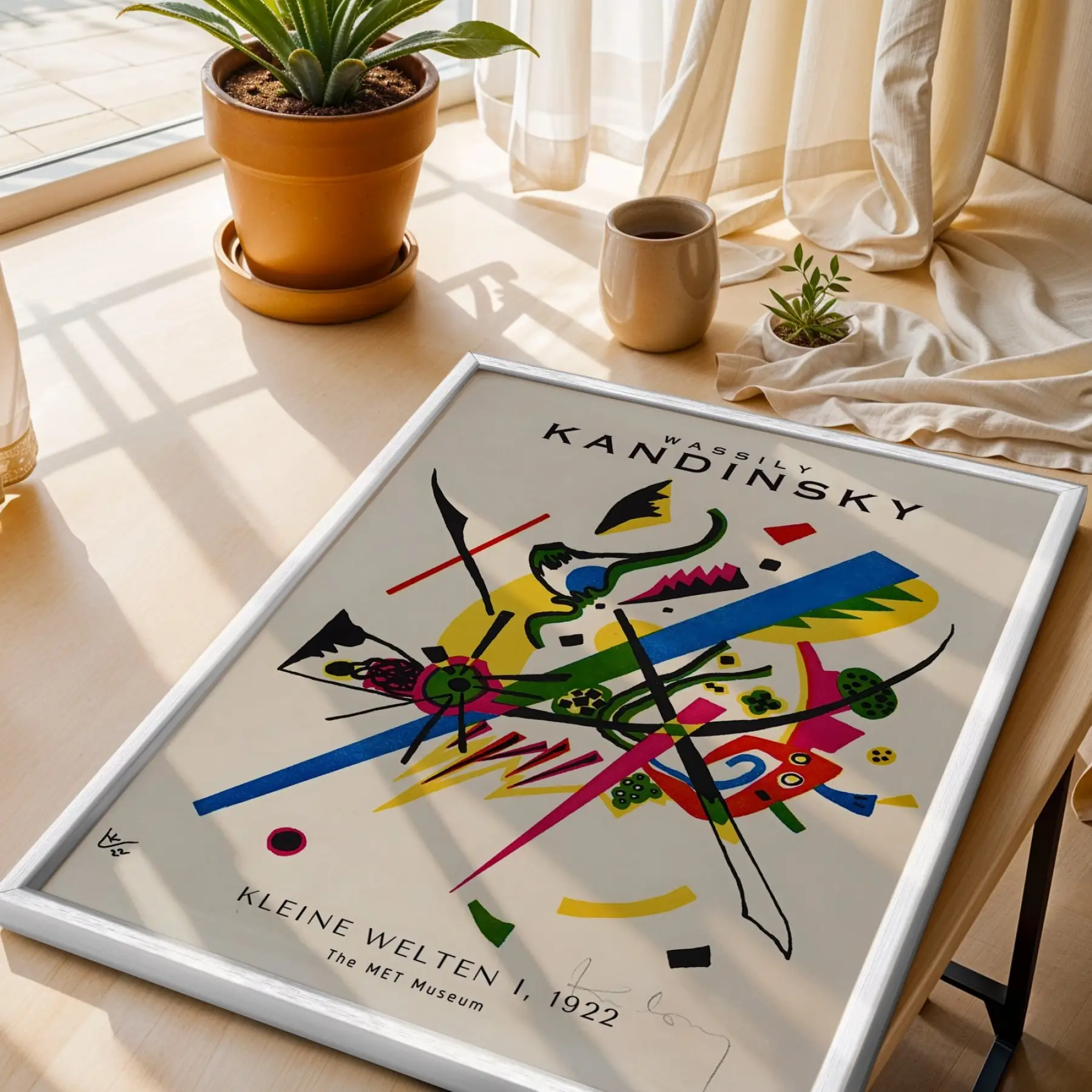 Kandinsky Ekspresif Soyutlamalar Beyaz Çerçeveli 3lü Ahşap Tablo Seti