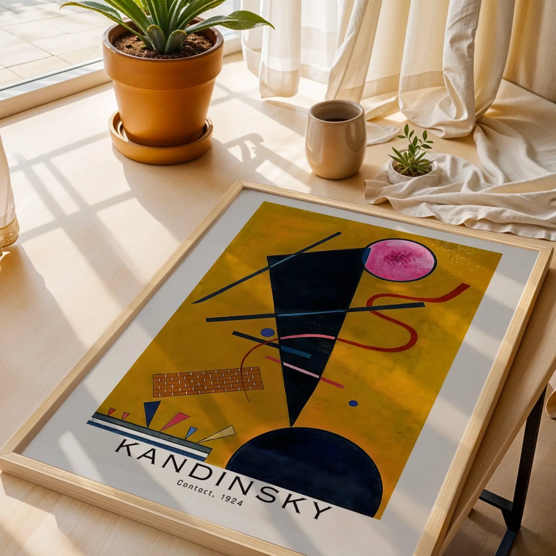 Kandinsky Canlı Soyut Set Doğal Ahşap Çerçeveli 3lü Tablo Seti