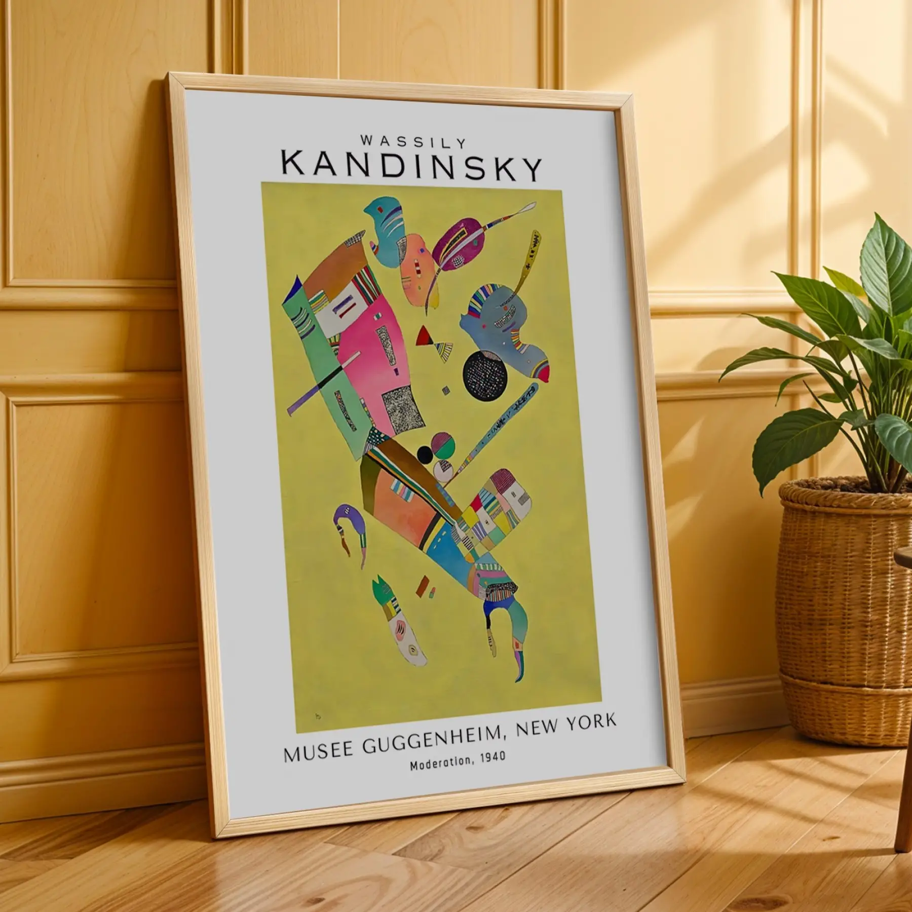 Kandinsky Canlı Soyut Set Doğal Ahşap Çerçeveli 3lü Tablo Seti
