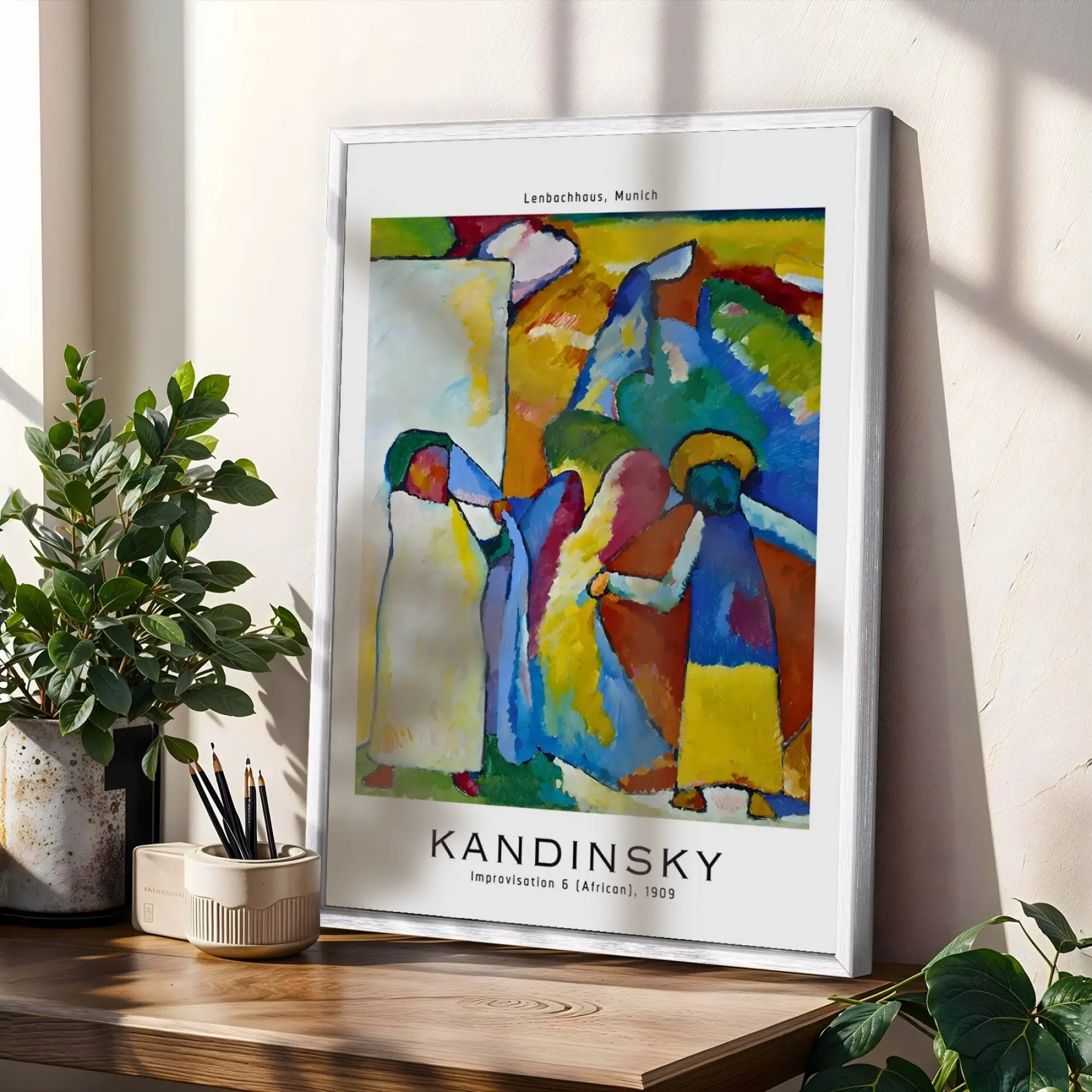 Kandinsky Canlı Soyut Set Beyaz Çerçeveli 3lü Ahşap Tablo Seti