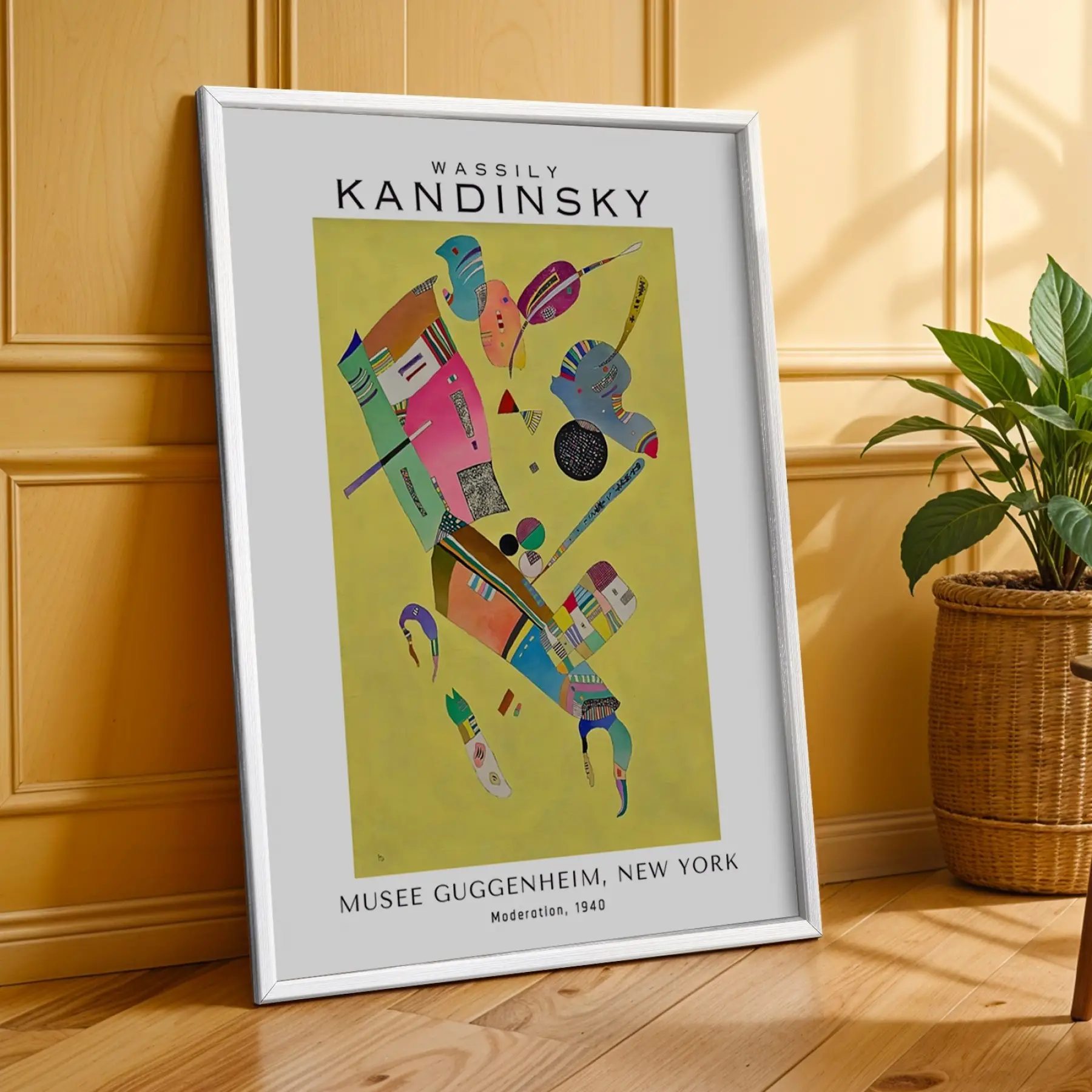 Kandinsky Canlı Soyut Set Beyaz Çerçeveli 3lü Ahşap Tablo Seti
