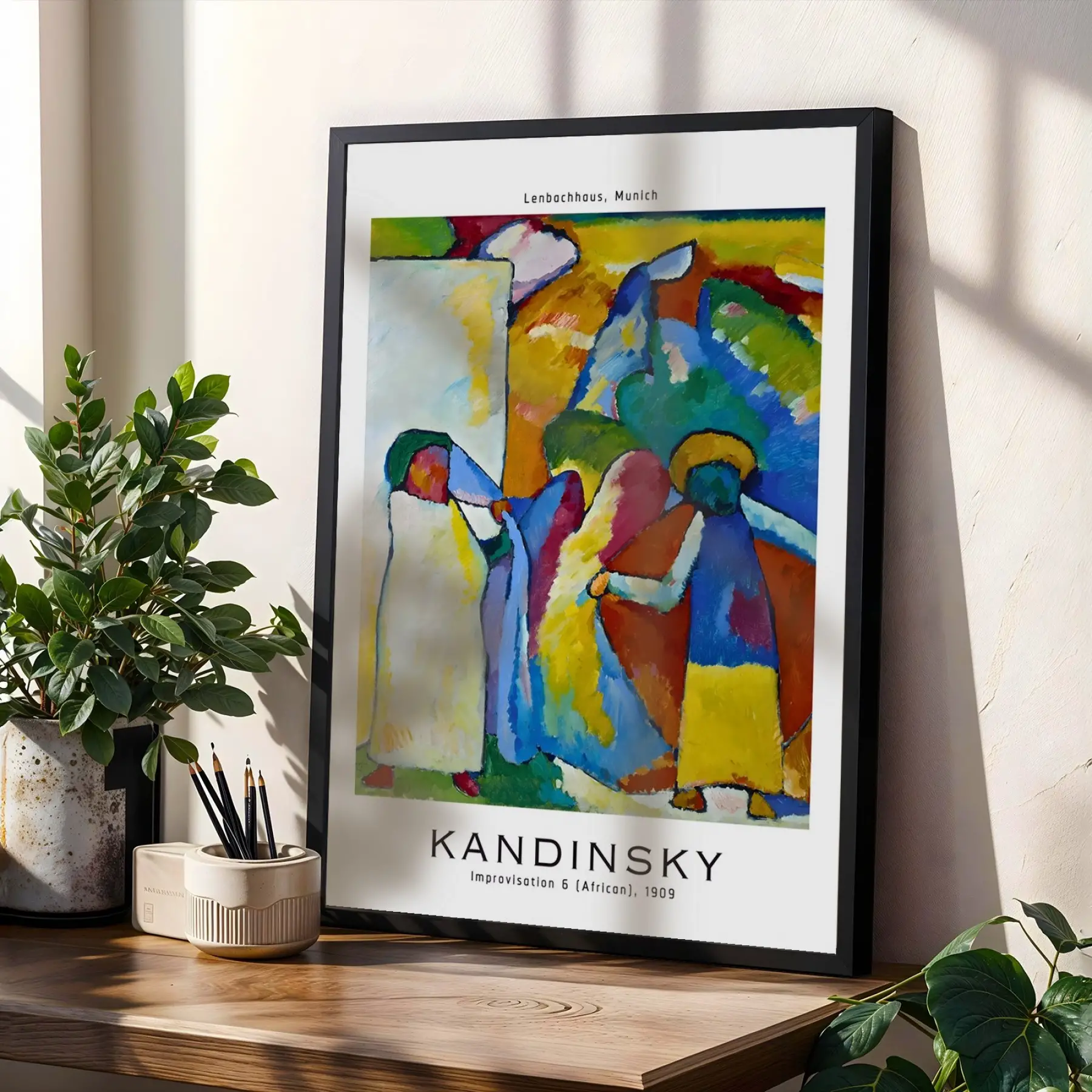 Kandinsky Canlı Soyut Set Siyah Çerçeveli 3lü Ahşap Tablo Seti