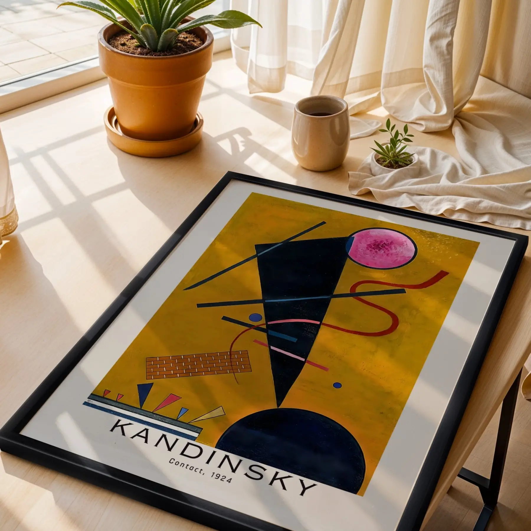 Kandinsky Canlı Soyut Set Siyah Çerçeveli 3lü Ahşap Tablo Seti