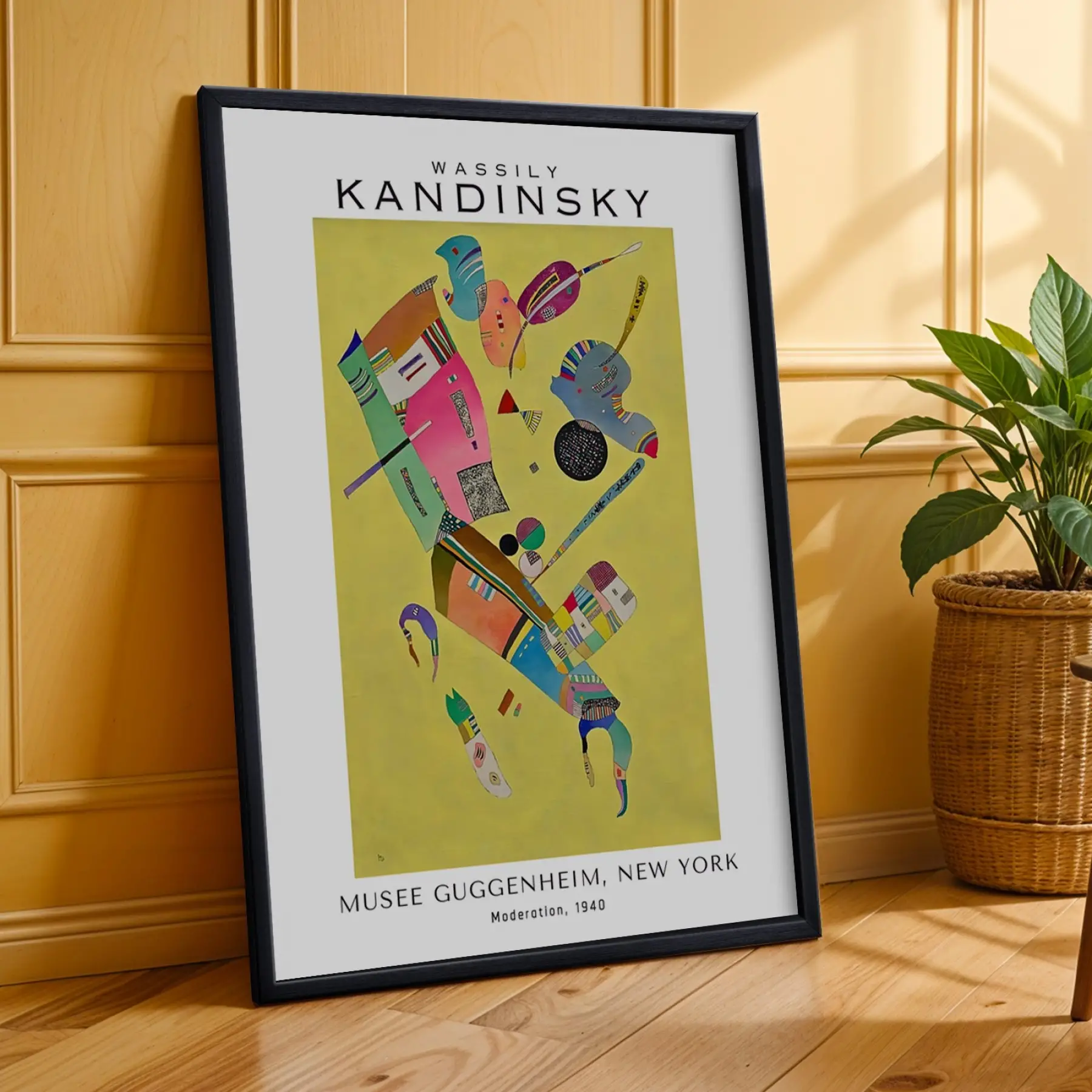 Kandinsky Canlı Soyut Set Siyah Çerçeveli 3lü Ahşap Tablo Seti