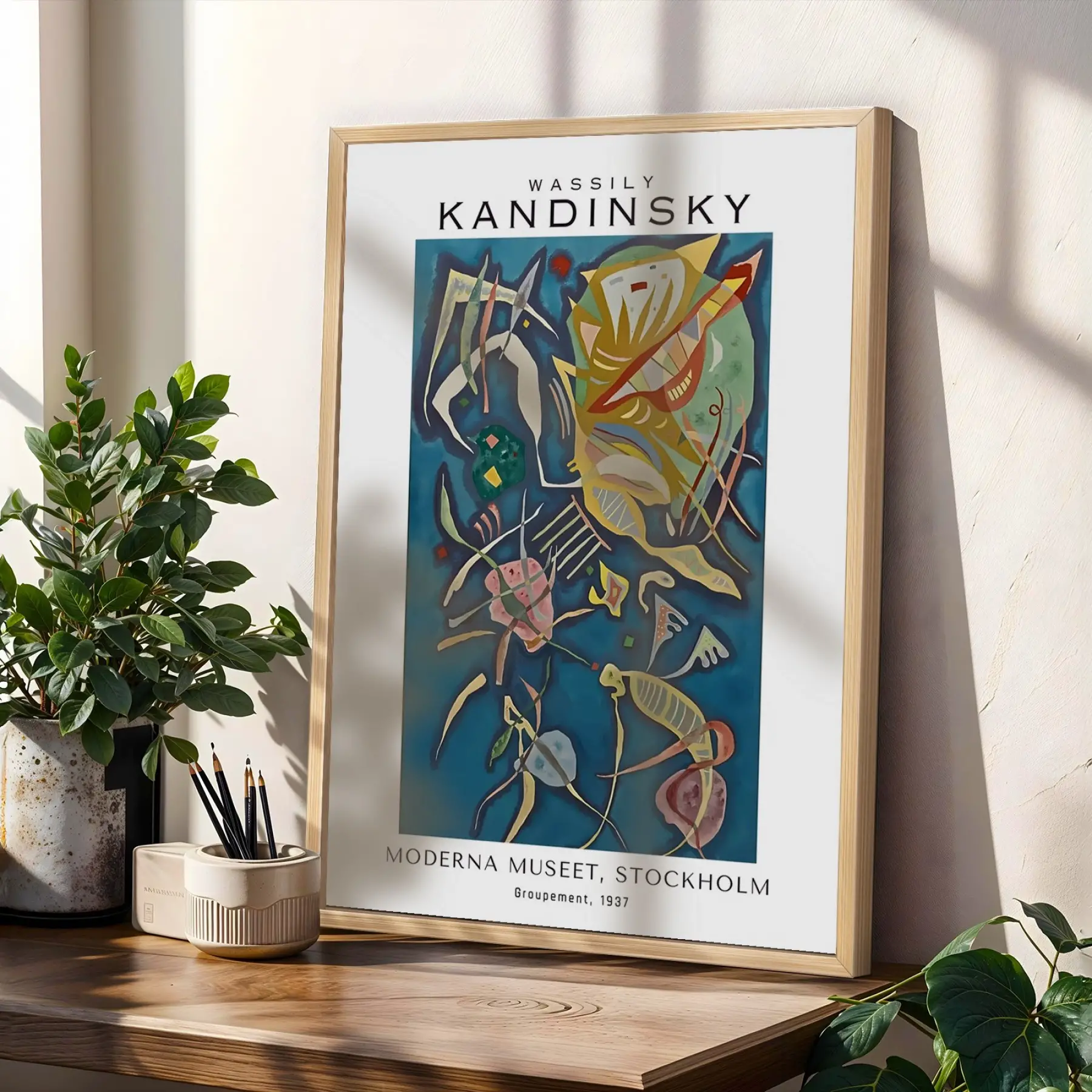 Kandinsky Sanat Mirası Koleksiyonu Doğal Ahşap Çerçeveli 3lü Tablo Seti