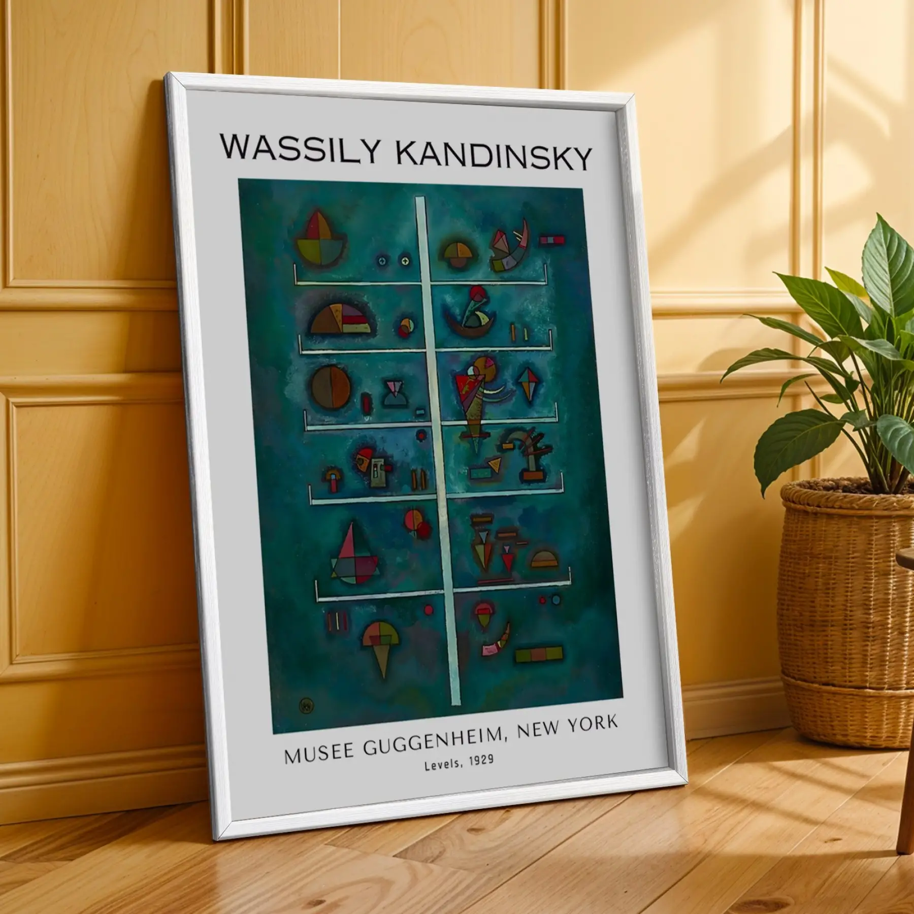 Kandinsky Soyut Renk Oyunları Beyaz Çerçeveli 3lü Ahşap Tablo Seti