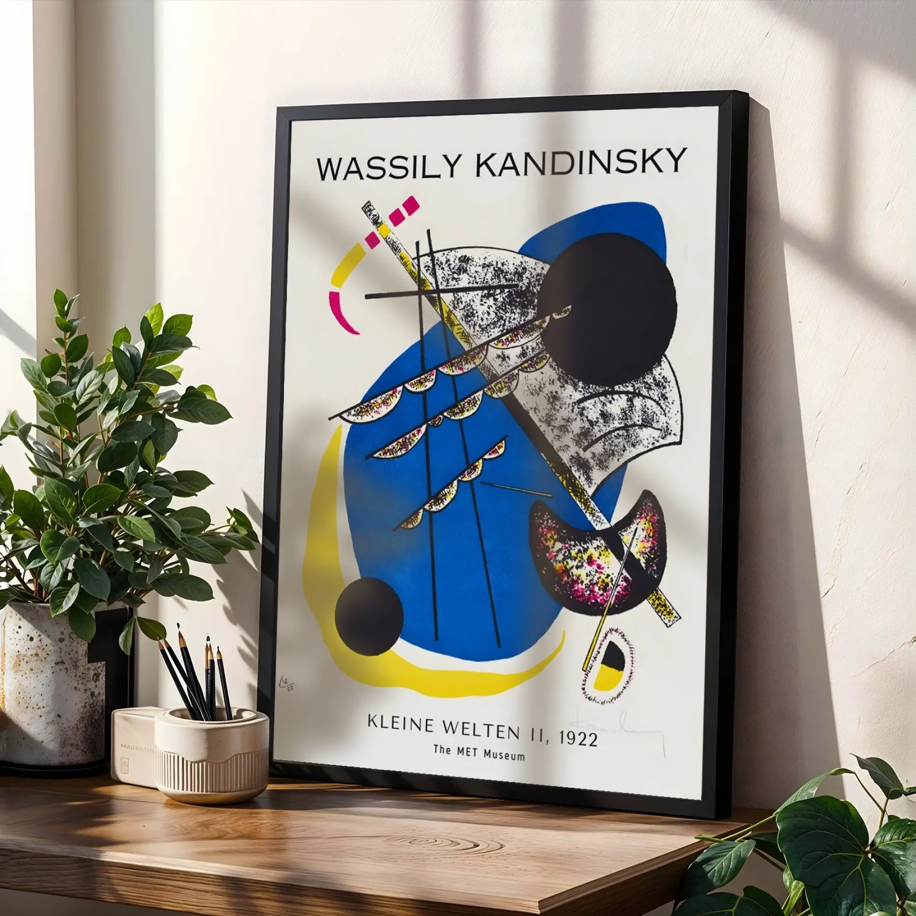 Kandinsky Soyut Renk Oyunları Siyah Çerçeveli 3lü Ahşap Tablo Seti