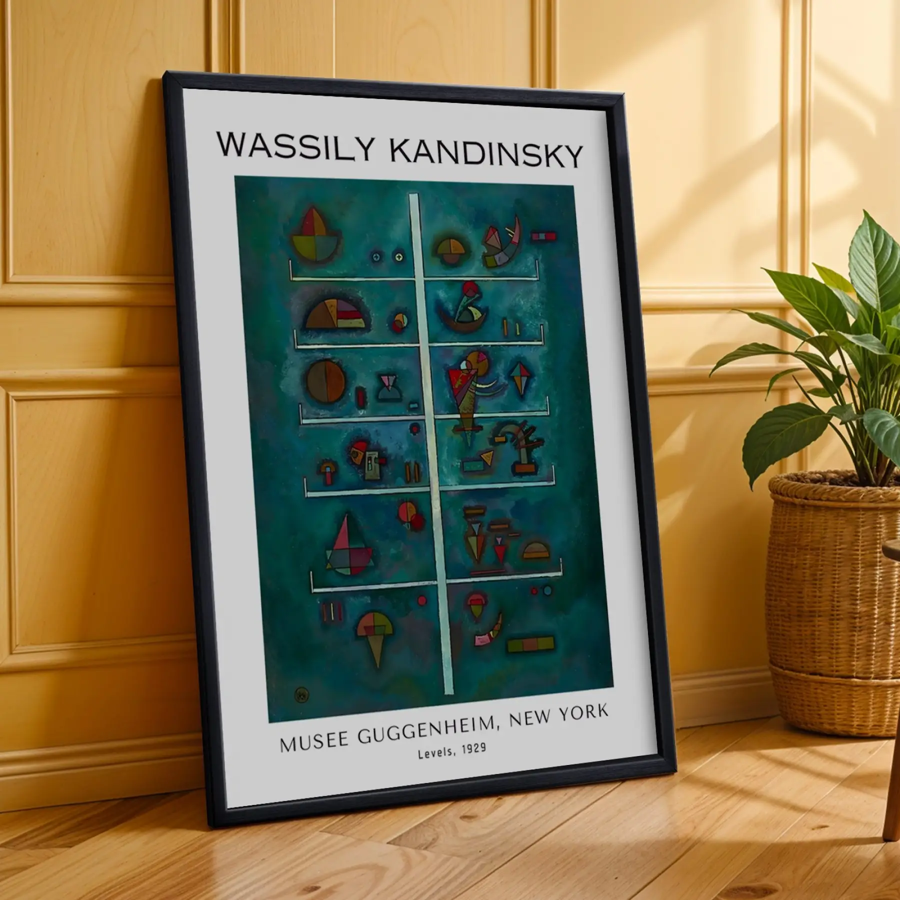 Kandinsky Soyut Renk Oyunları Siyah Çerçeveli 3lü Ahşap Tablo Seti