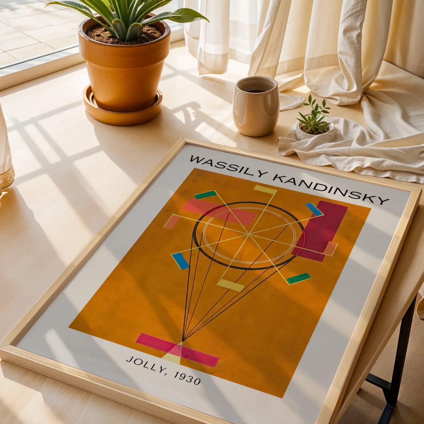 Kandinsky Rengarenk Soyut Üçlü Set Doğal Ahşap Çerçeveli 3lü Tablo Seti
