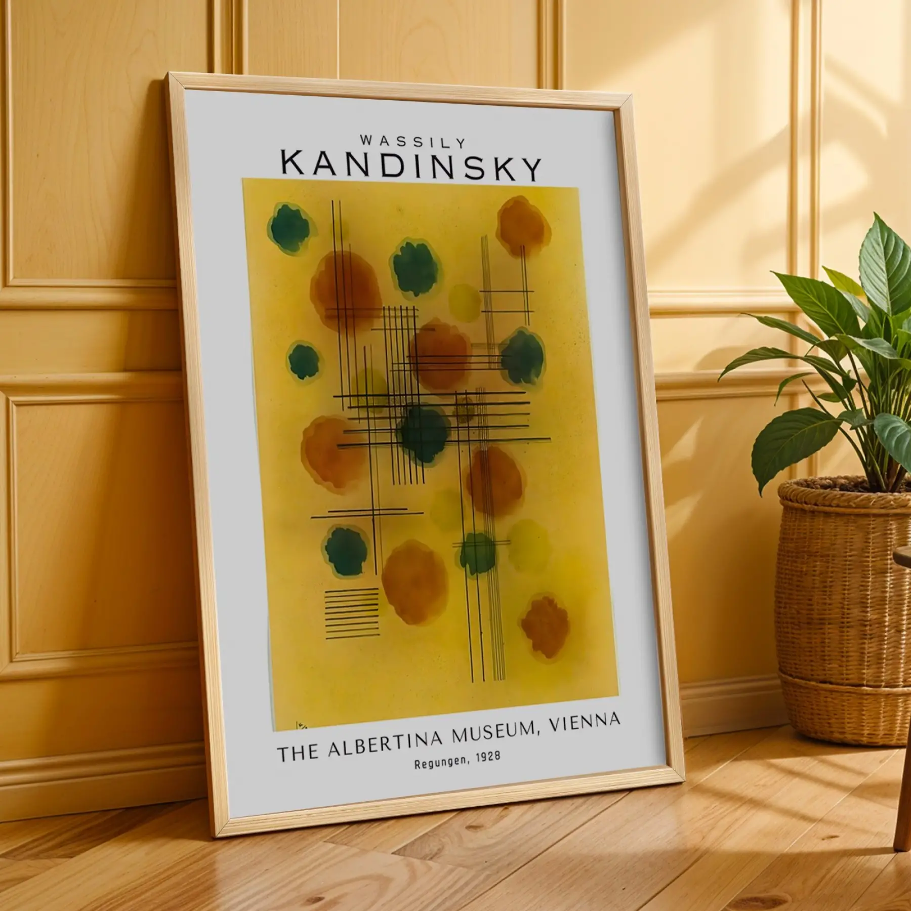 Kandinsky Rengarenk Soyut Üçlü Set Doğal Ahşap Çerçeveli 3lü Tablo Seti