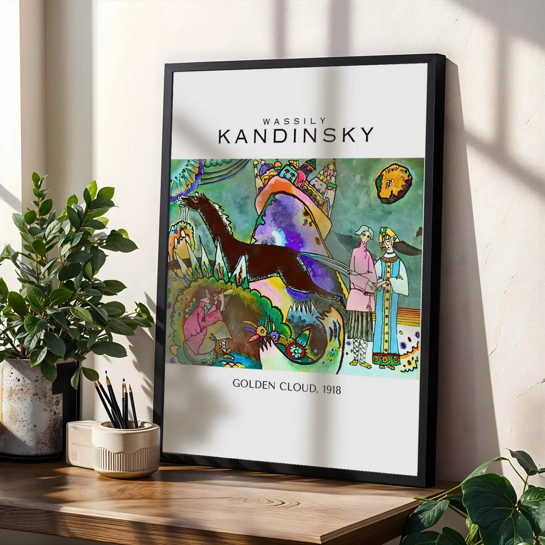 Kandinsky Rengarenk Soyut Üçlü Set Siyah Çerçeveli 3lü Ahşap Tablo Seti