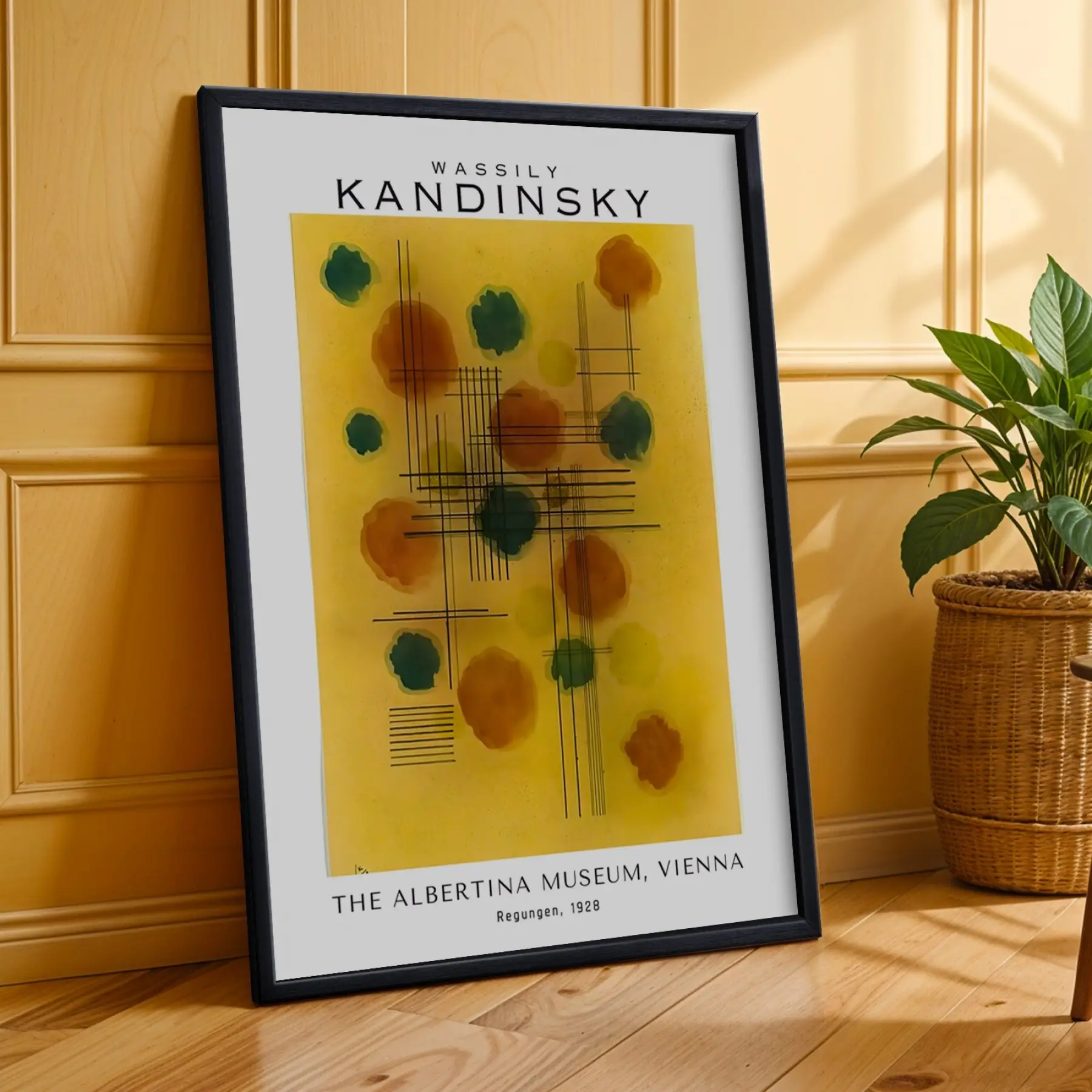 Kandinsky Rengarenk Soyut Üçlü Set Siyah Çerçeveli 3lü Ahşap Tablo Seti